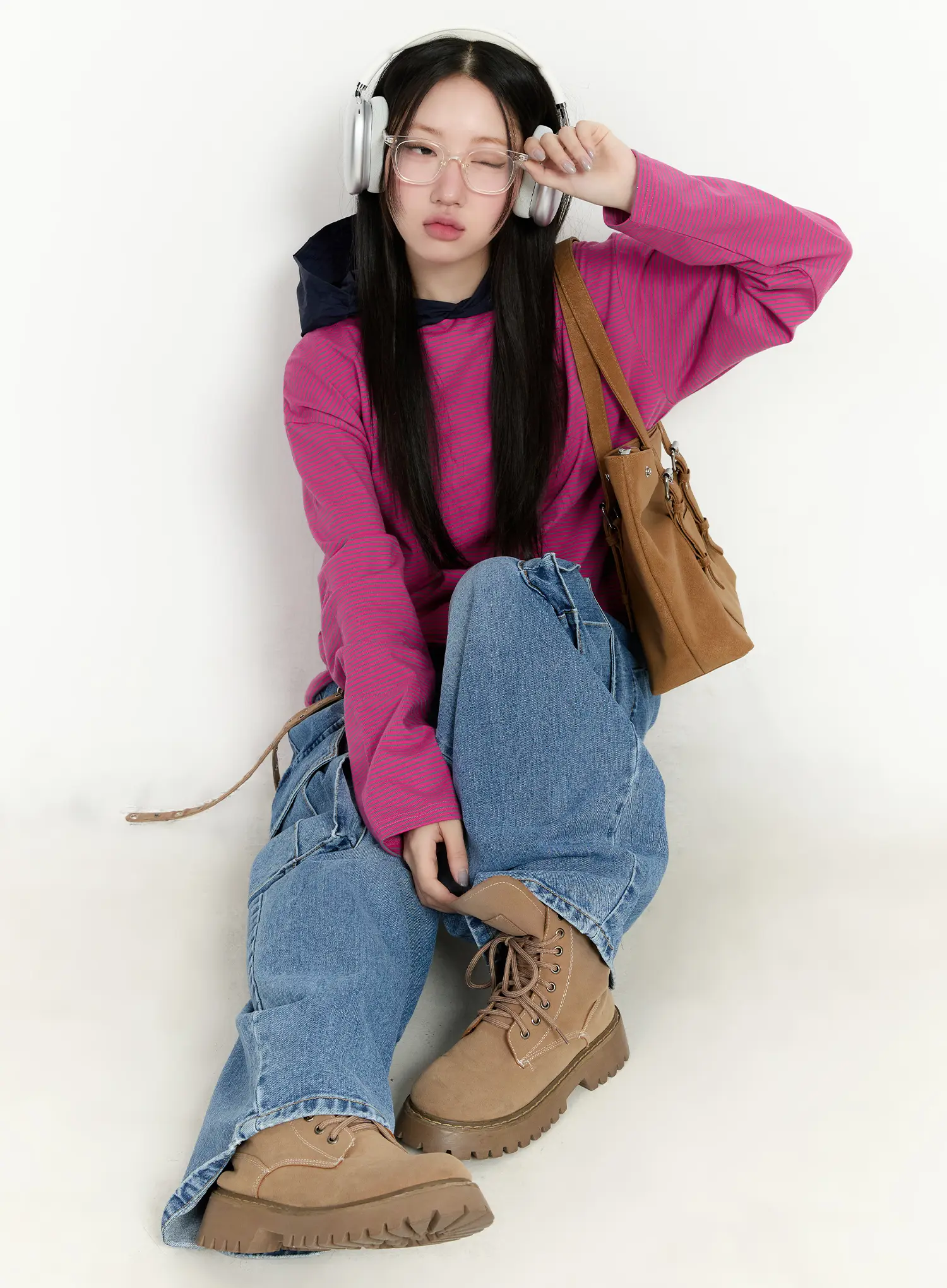 Two-Tone Striped Oversized Hoodie CM511