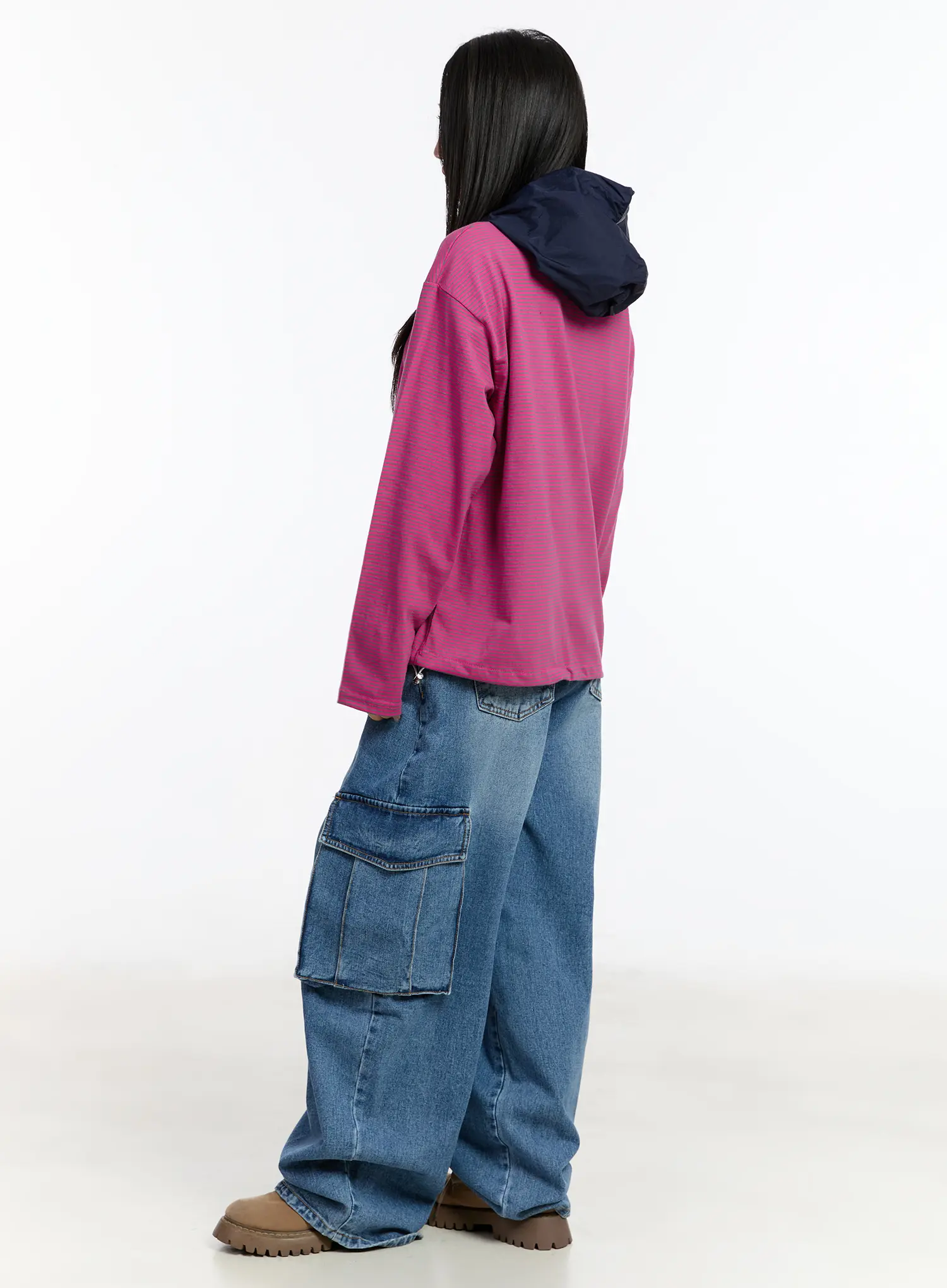 Two-Tone Striped Oversized Hoodie CM511 - Image 5