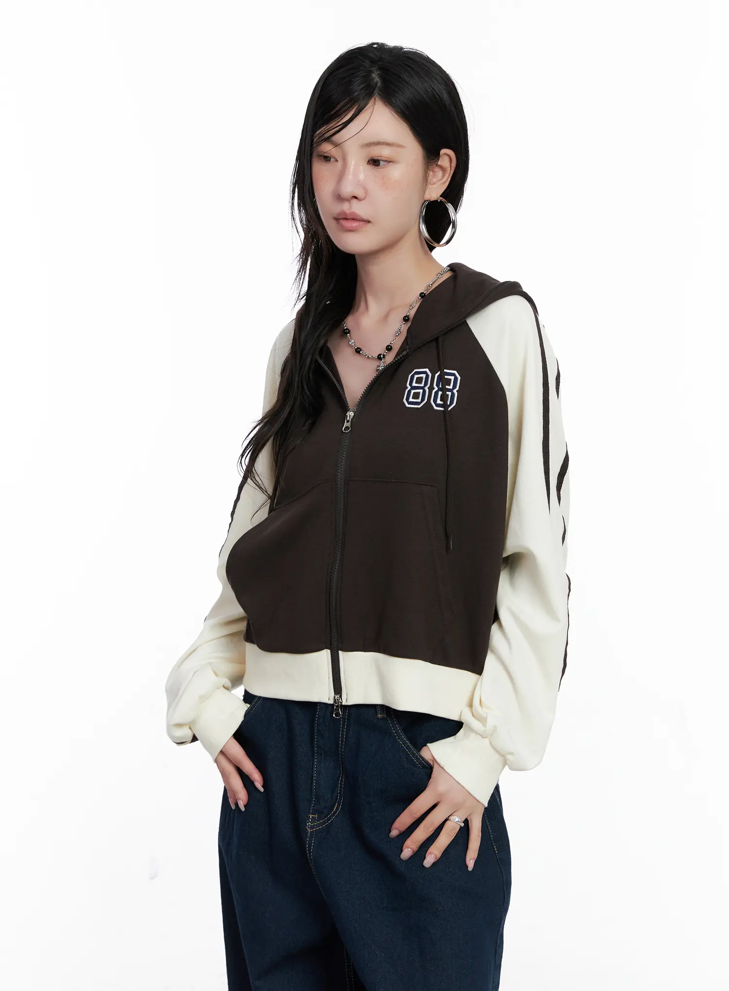 Two-Tone Zip-Up Crop Hoodie CS529 - Image 10
