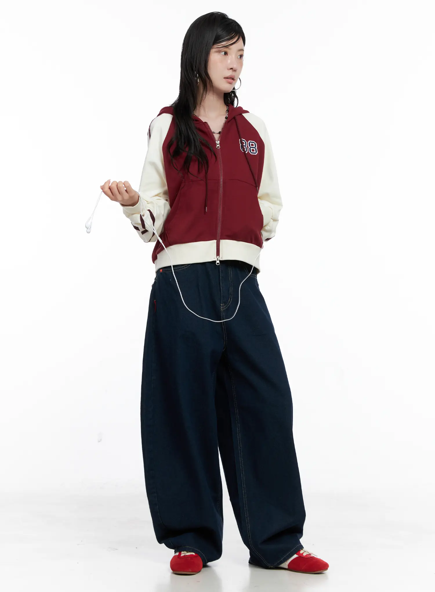 Two-Tone Zip-Up Crop Hoodie CS529 - Image 3