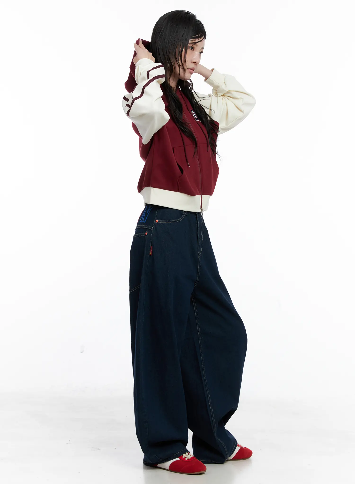 Two-Tone Zip-Up Crop Hoodie CS529 - Image 4
