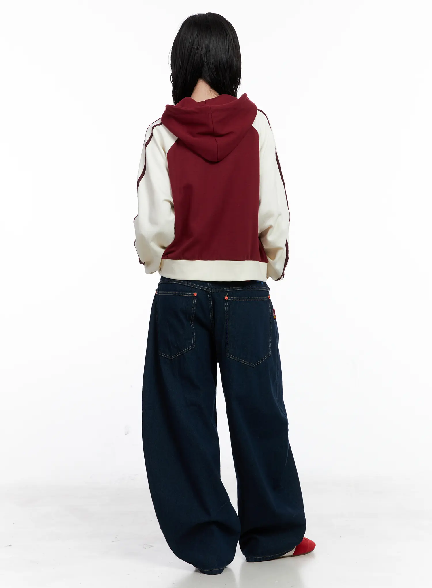 Two-Tone Zip-Up Crop Hoodie CS529 - Image 5