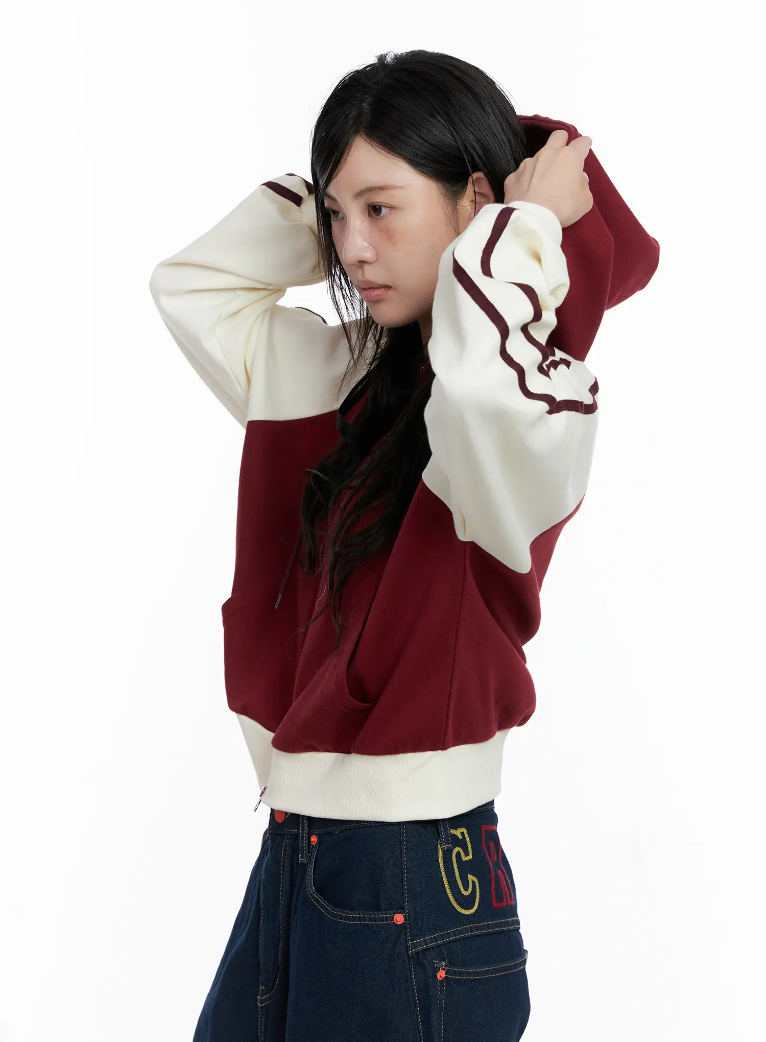 Two-Tone Zip-Up Crop Hoodie CS529 - Image 6