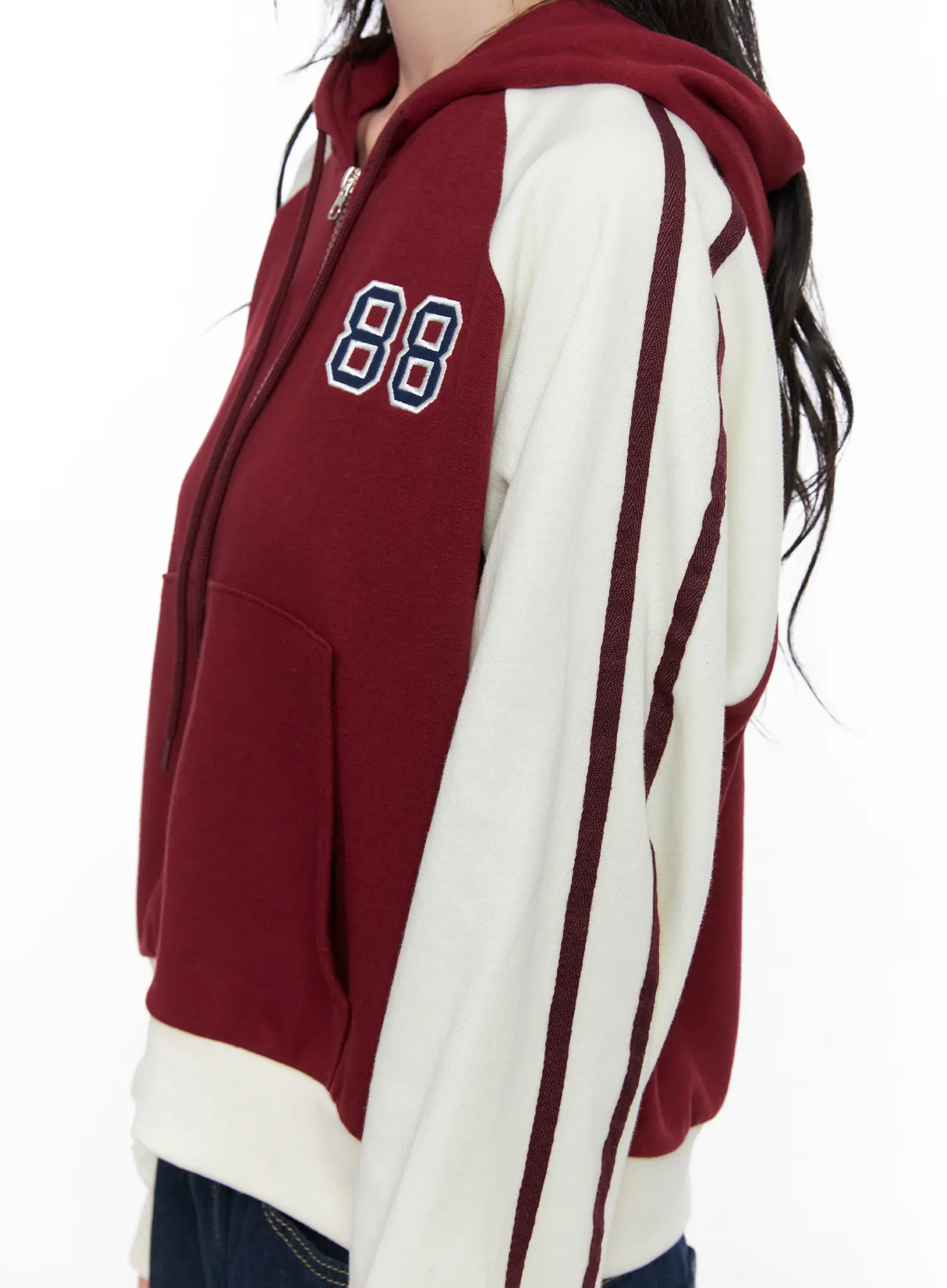 Two-Tone Zip-Up Crop Hoodie CS529 - Image 7