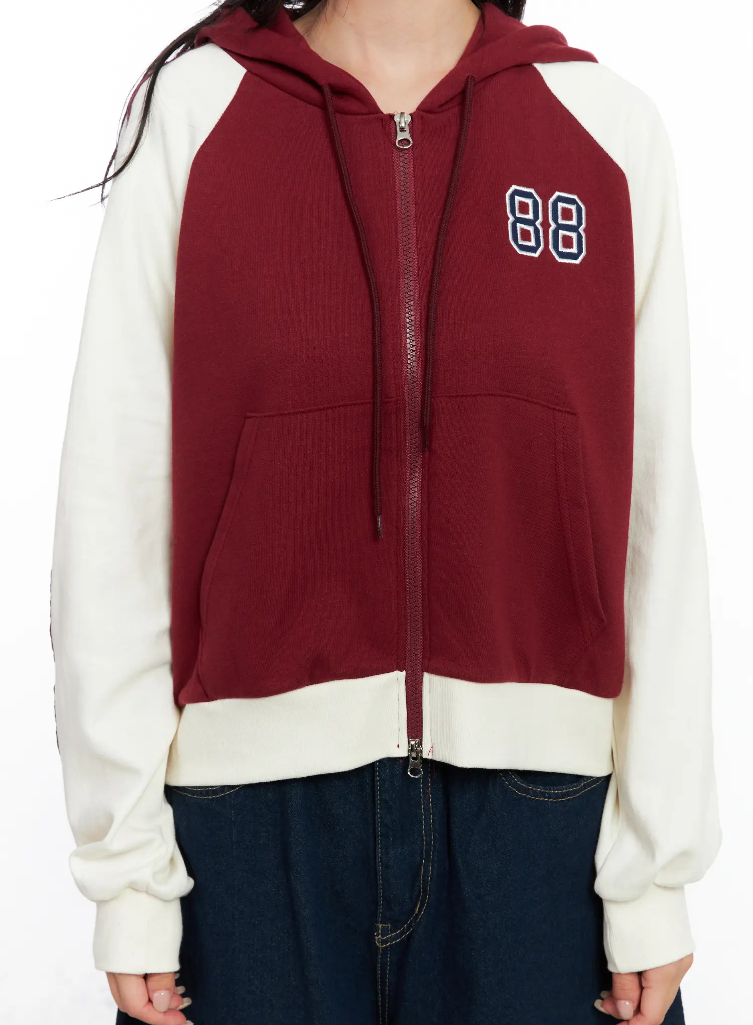 Two-Tone Zip-Up Crop Hoodie CS529 - Image 8