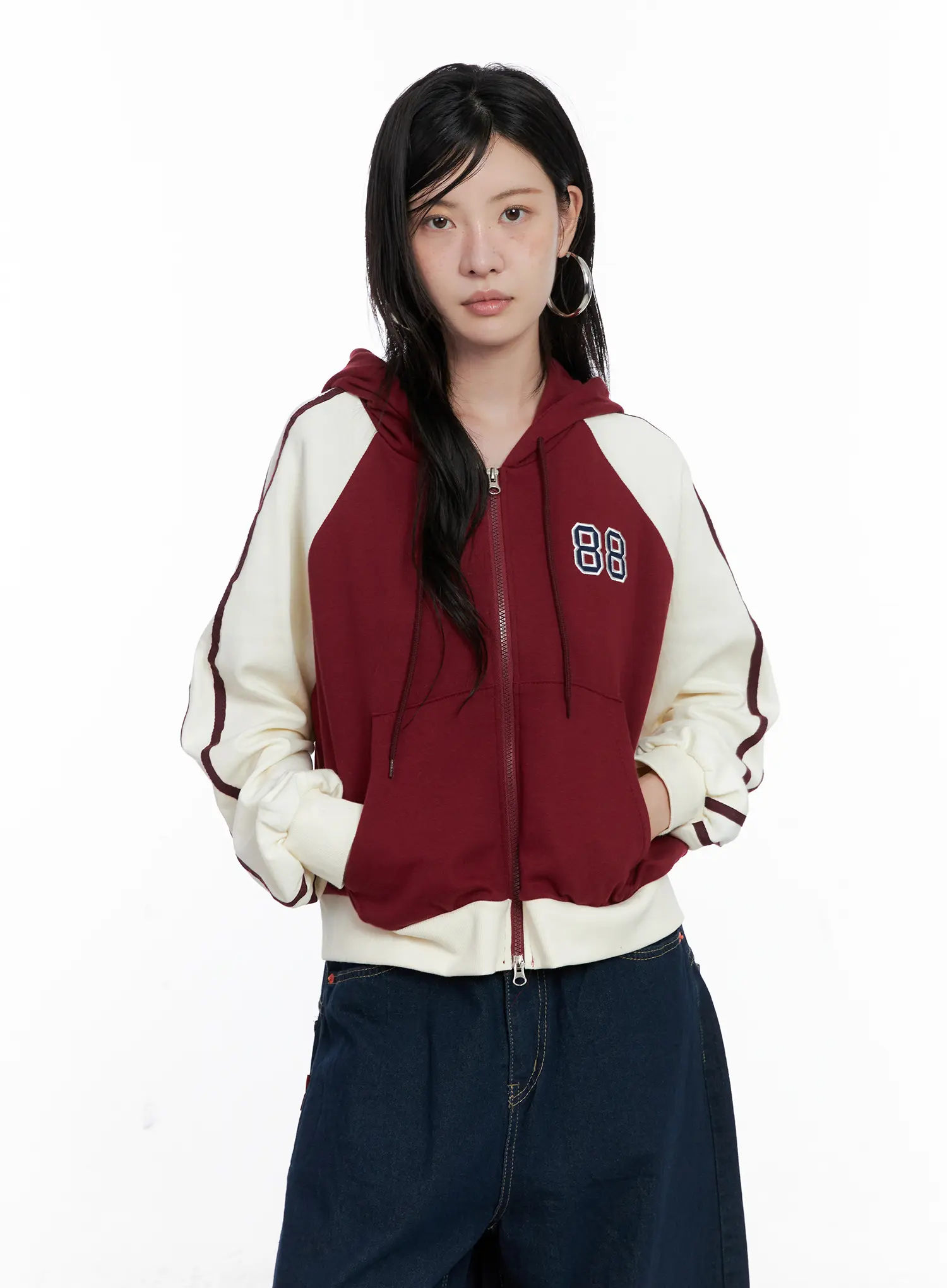 Two-Tone Zip-Up Crop Hoodie CS529 - Image 9