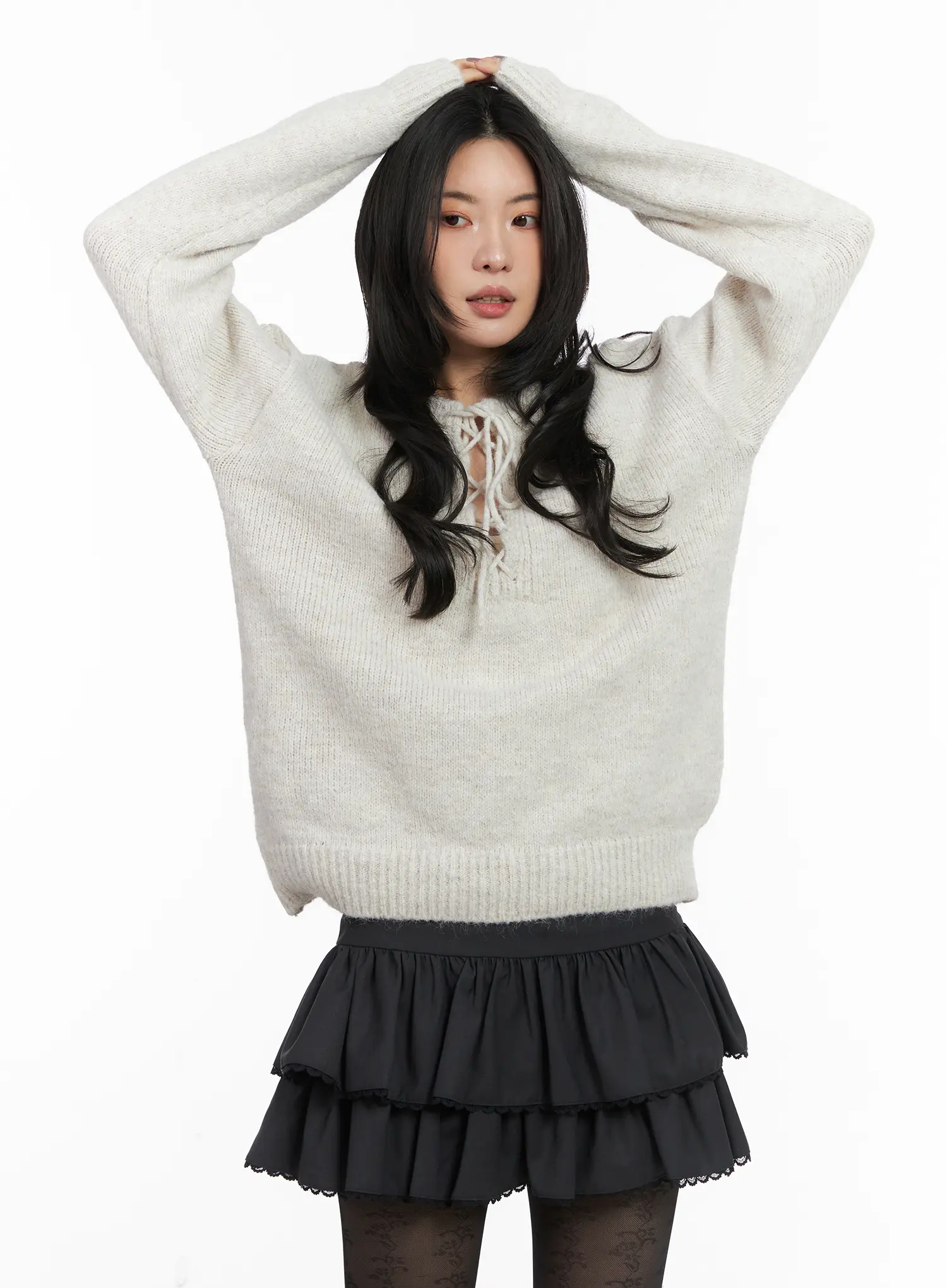 Two-Way Eyelet Lace-Up Knit Sweater CD505 - Image 10