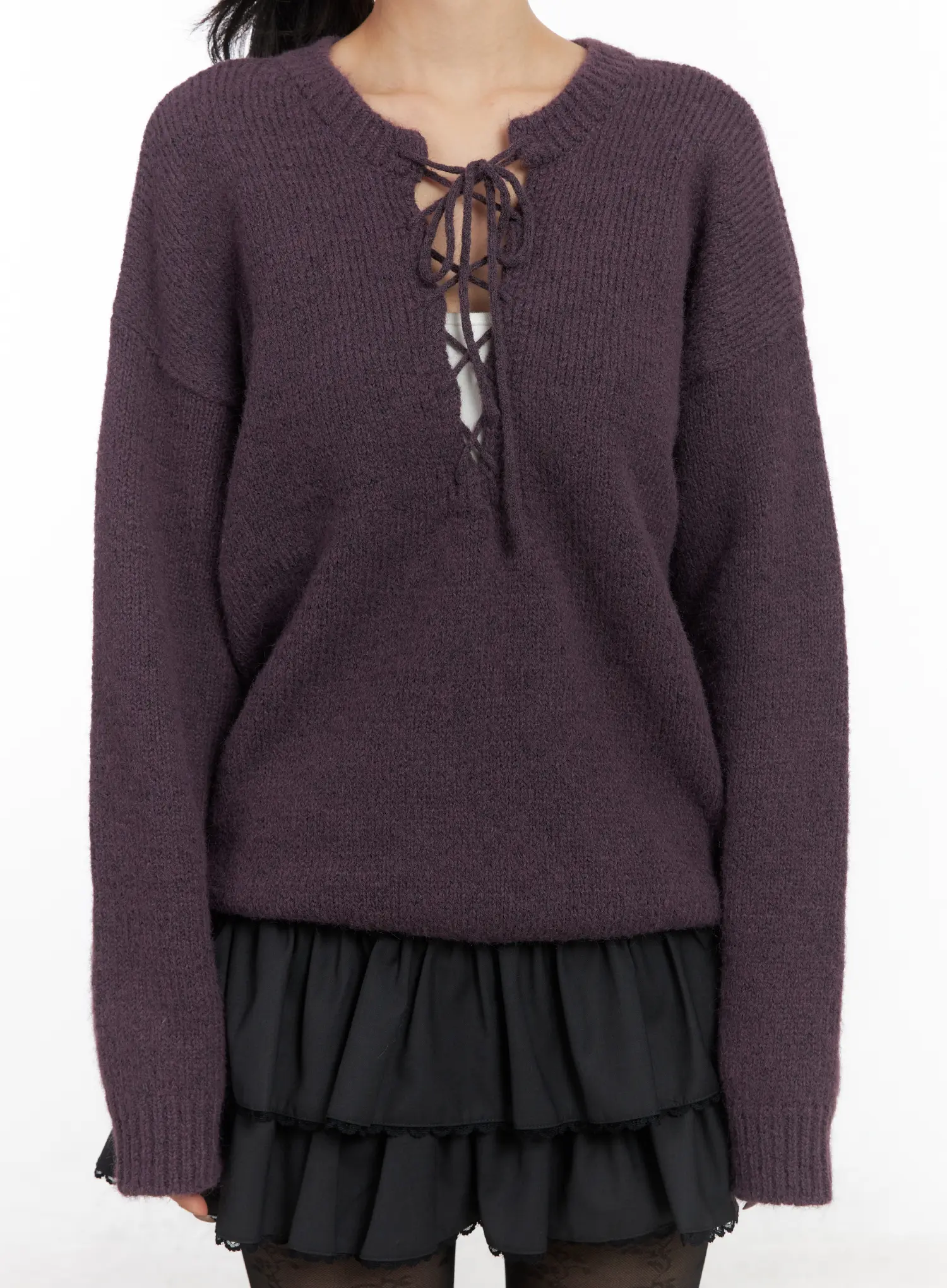 Two-Way Eyelet Lace-Up Knit Sweater CD505 - Image 4