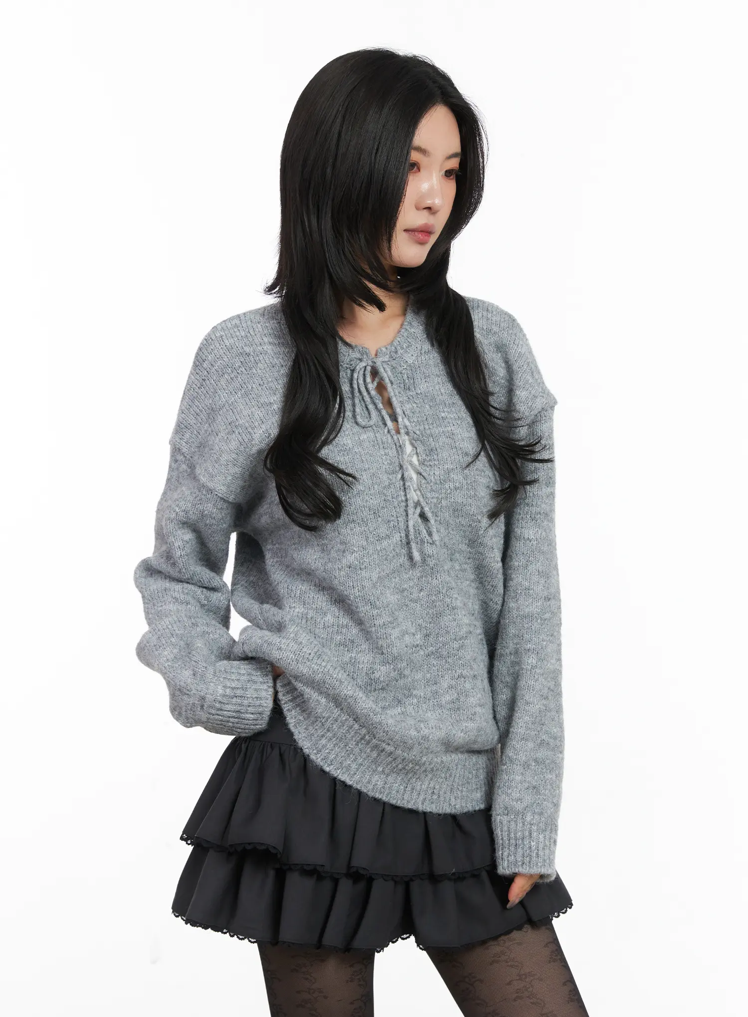 Two-Way Eyelet Lace-Up Knit Sweater CD505 - Image 9