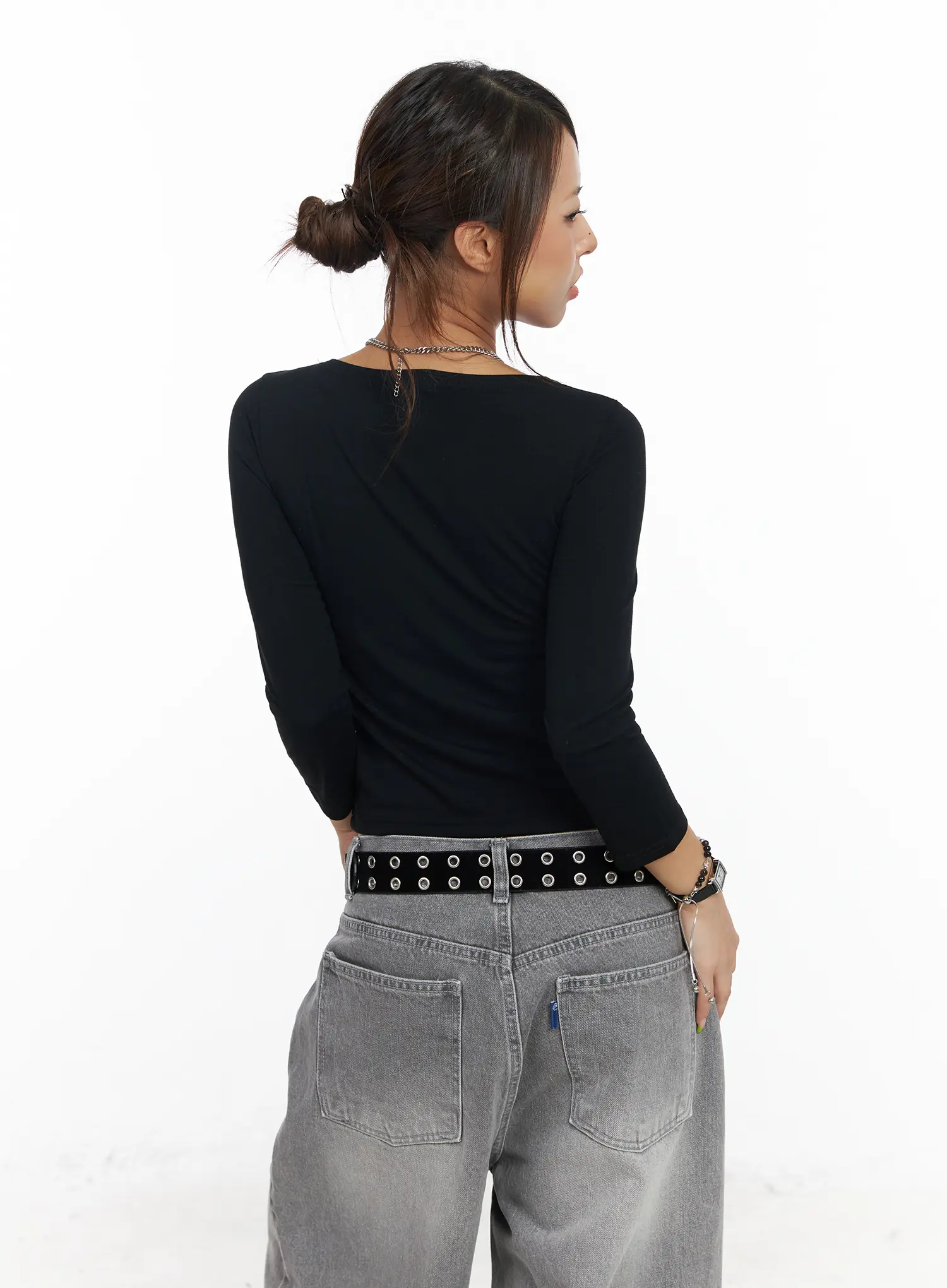 U-Neck Ribbon Tie 3/4 Sleeve Top CF511 - Image 10