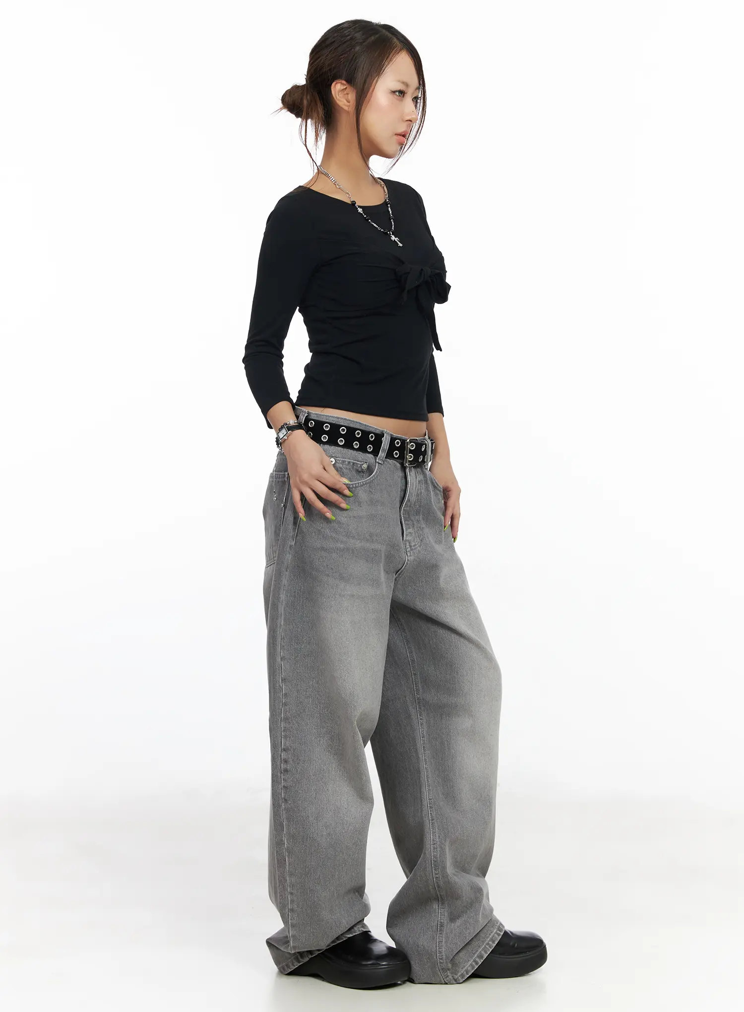 U-Neck Ribbon Tie 3/4 Sleeve Top CF511 - Image 7