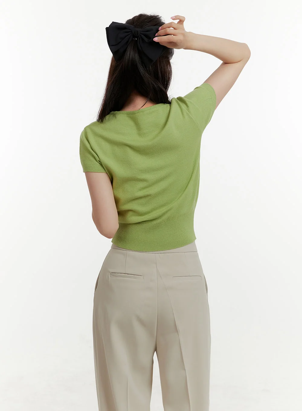 Unbalanced Buttoned Crop Knit Tee OY409 - Image 5