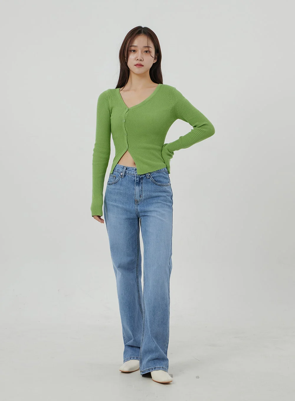 Unbalanced Ribbed Knit Button Cropped Top OJ319 - Image 4
