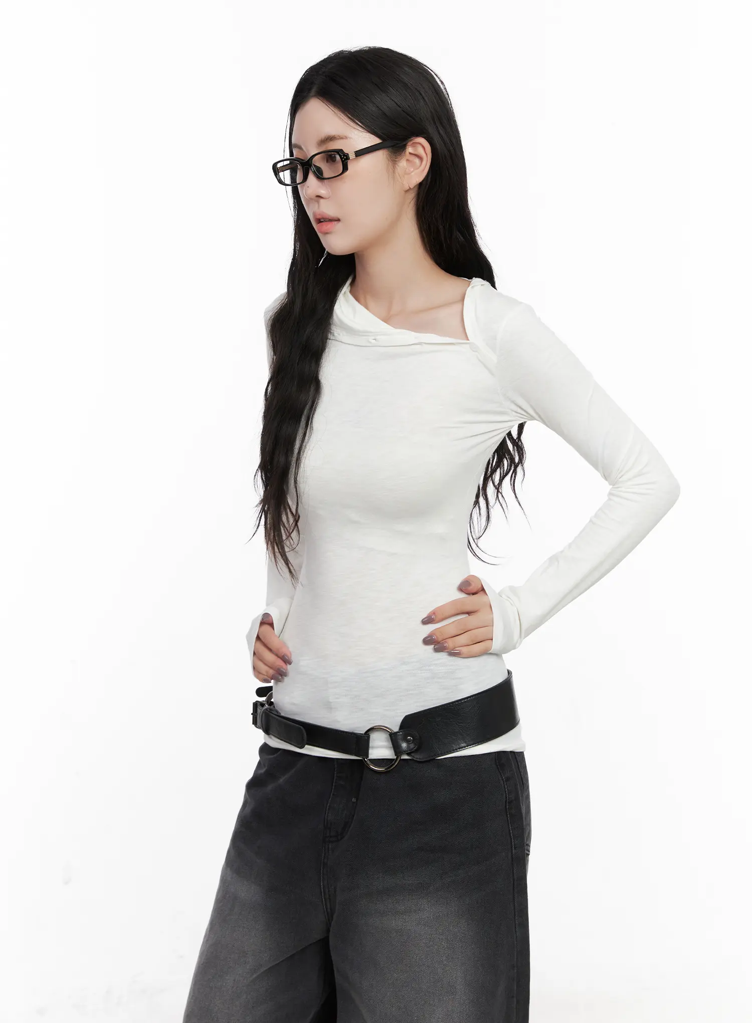Unsymmetrical Neck Long Sleeve Tee CN513 - Image 2