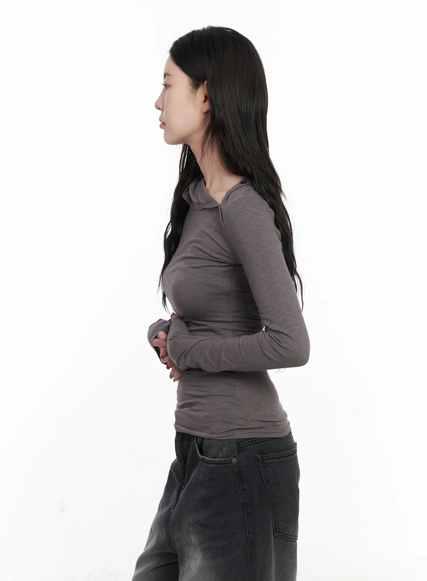 Unsymmetrical Neck Long Sleeve Tee CN513 - Image 6