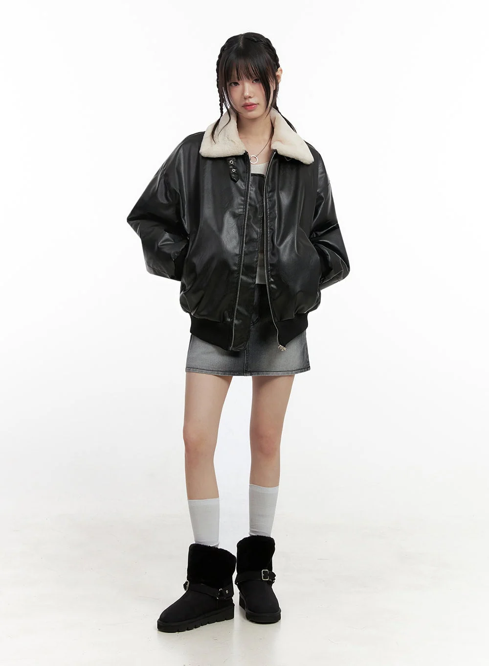 Urban Zip-Up Faux Leather Jacket IN427 - Image 6