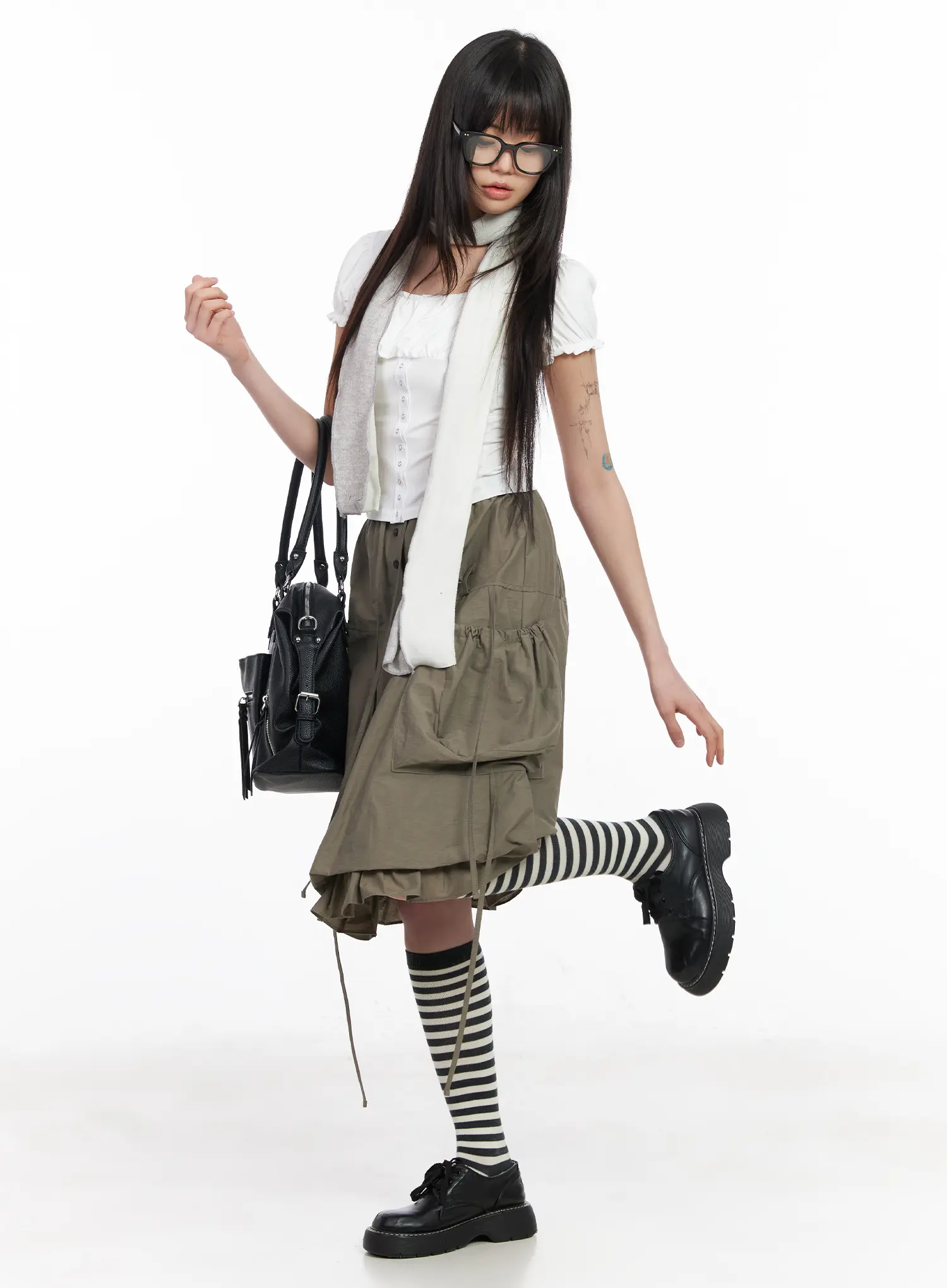 Utility Pocket Balloon Midi Skirt CM512