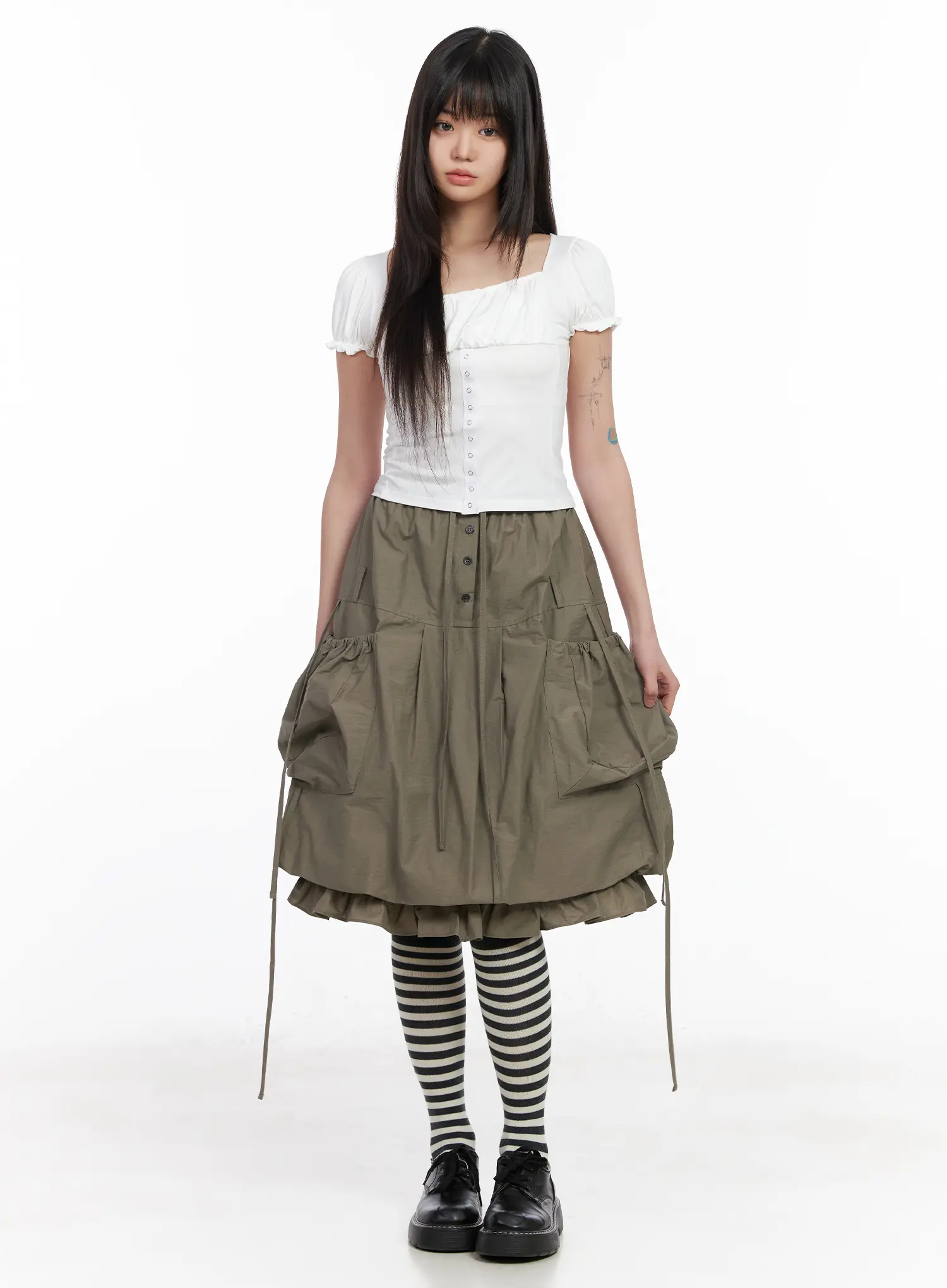 Utility Pocket Balloon Midi Skirt CM512 - Image 5