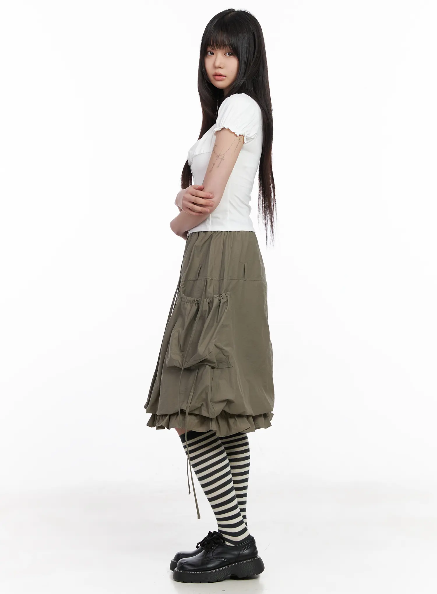 Utility Pocket Balloon Midi Skirt CM512 - Image 6