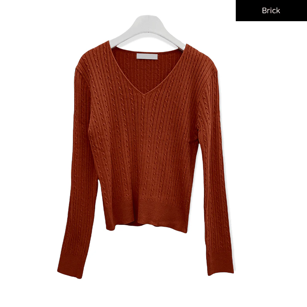 V Neck Cable Knit Top C2701 - Image 17