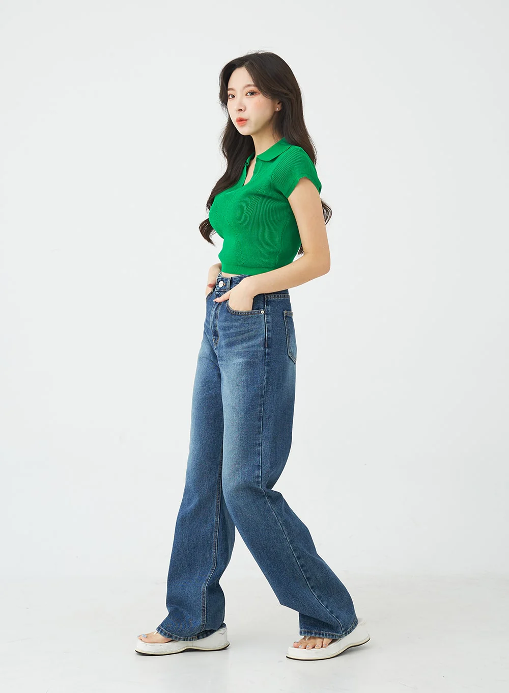 V-Neck Collar Crop Short Sleeve Tee BG09 - Image 10