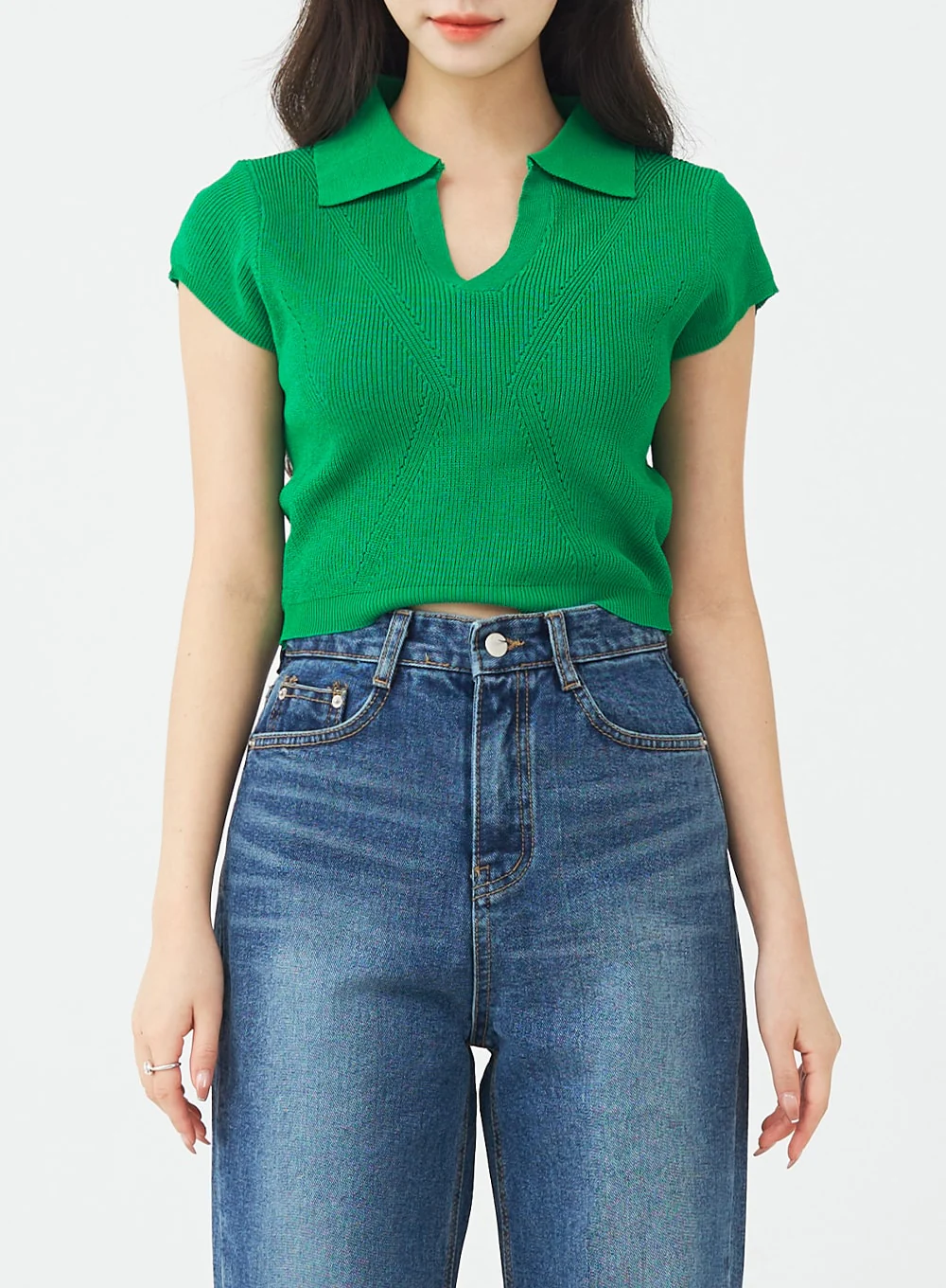 V-Neck Collar Crop Short Sleeve Tee BG09 - Image 16