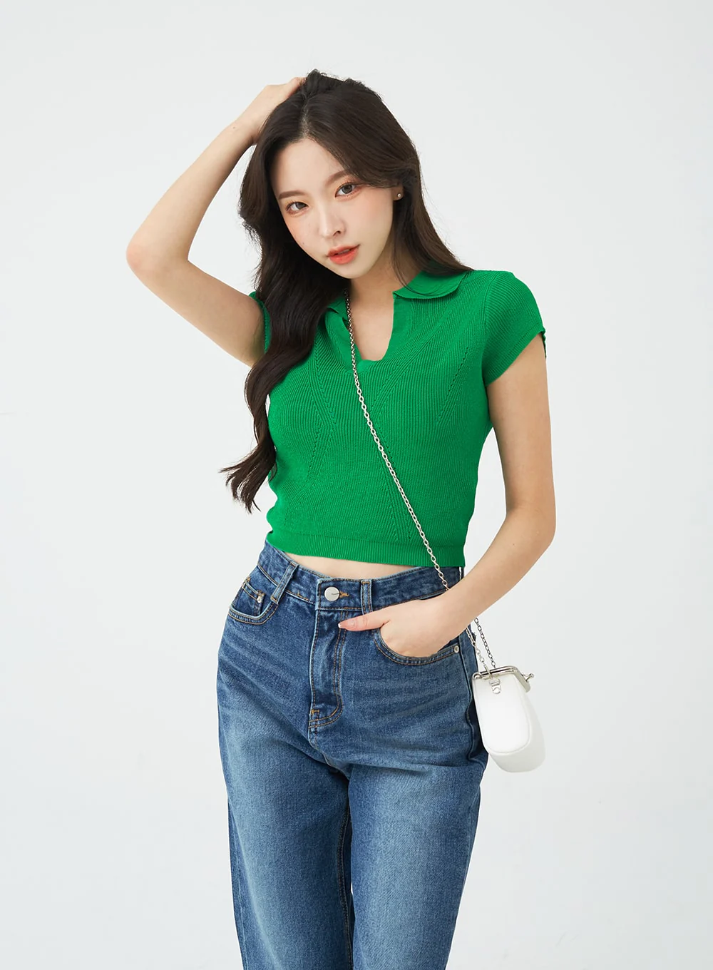 V-Neck Collar Crop Short Sleeve Tee BG09 - Image 2