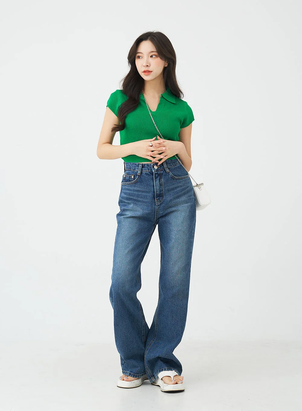 V-Neck Collar Crop Short Sleeve Tee BG09 - Image 5