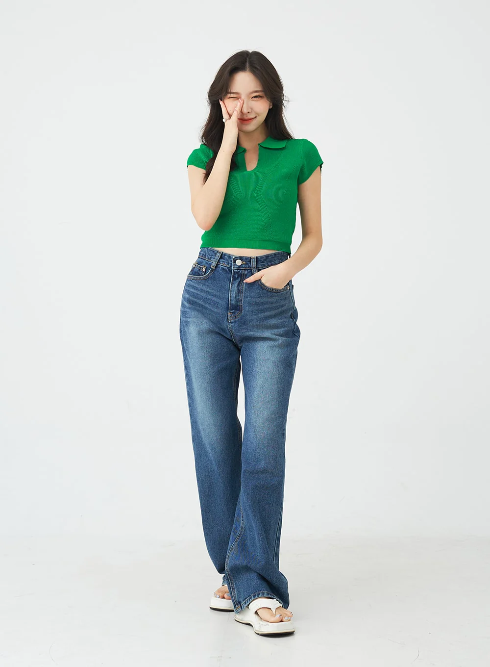 V-Neck Collar Crop Short Sleeve Tee BG09 - Image 7