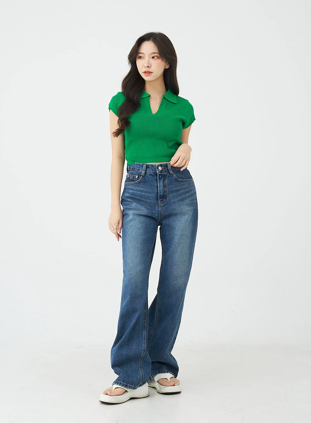 V-Neck Collar Crop Short Sleeve Tee BG09 - Image 8