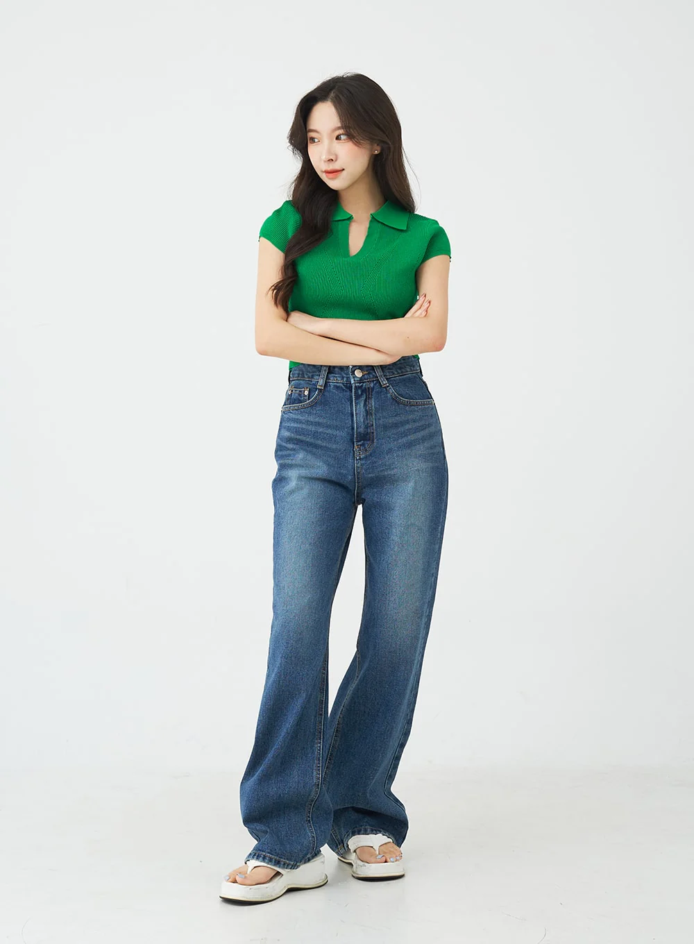 V-Neck Collar Crop Short Sleeve Tee BG09 - Image 9