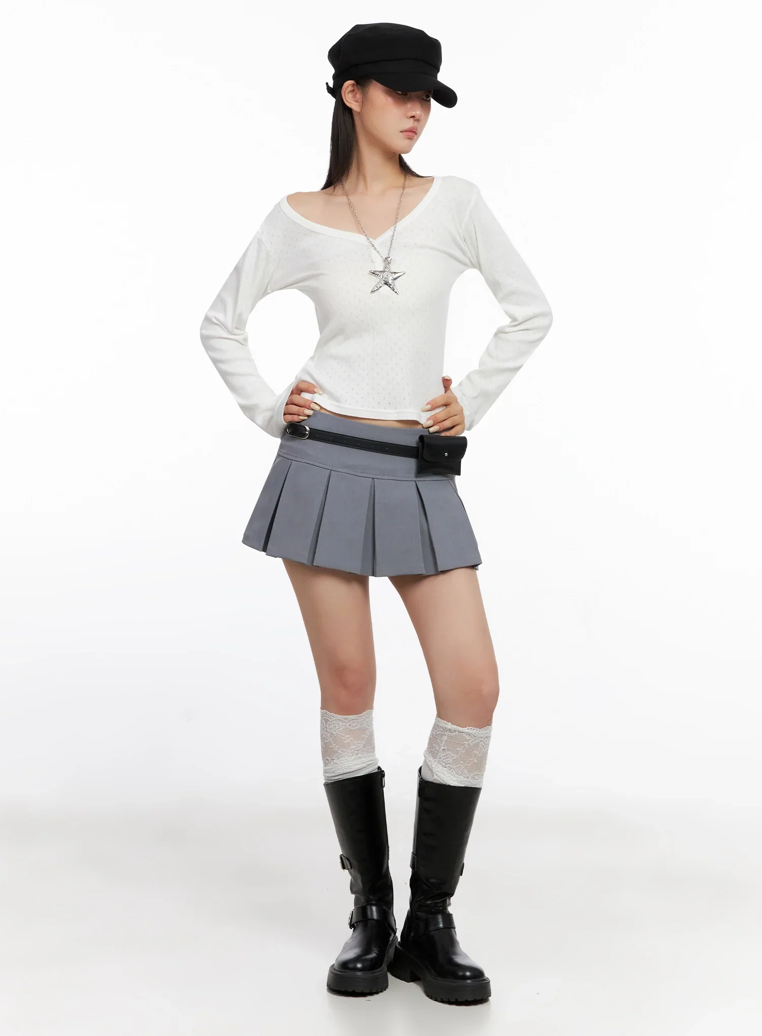 V-Neck Eyelet Long Sleeve Top IS515 - Image 10