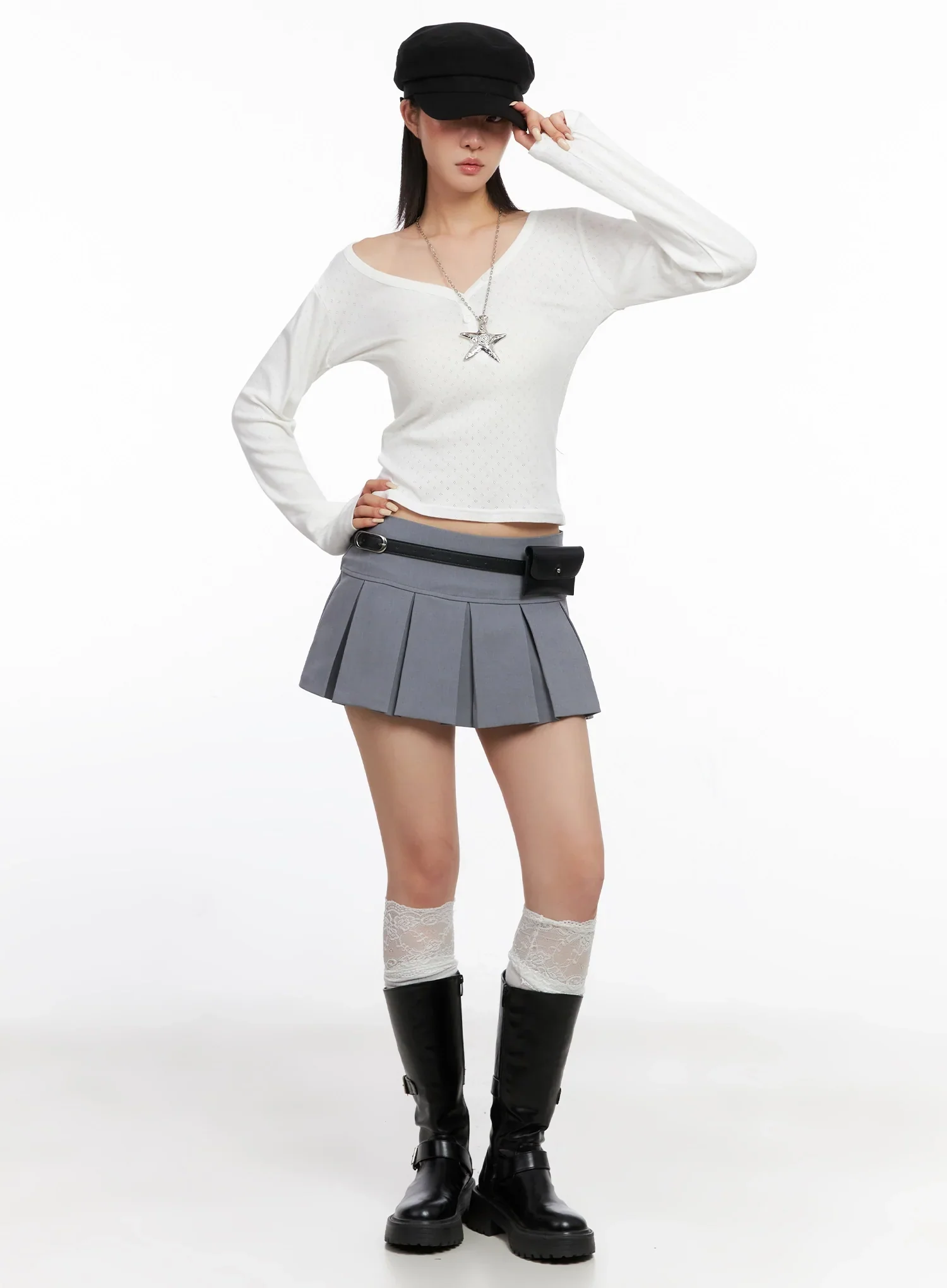 V-Neck Eyelet Long Sleeve Top IS515 - Image 2