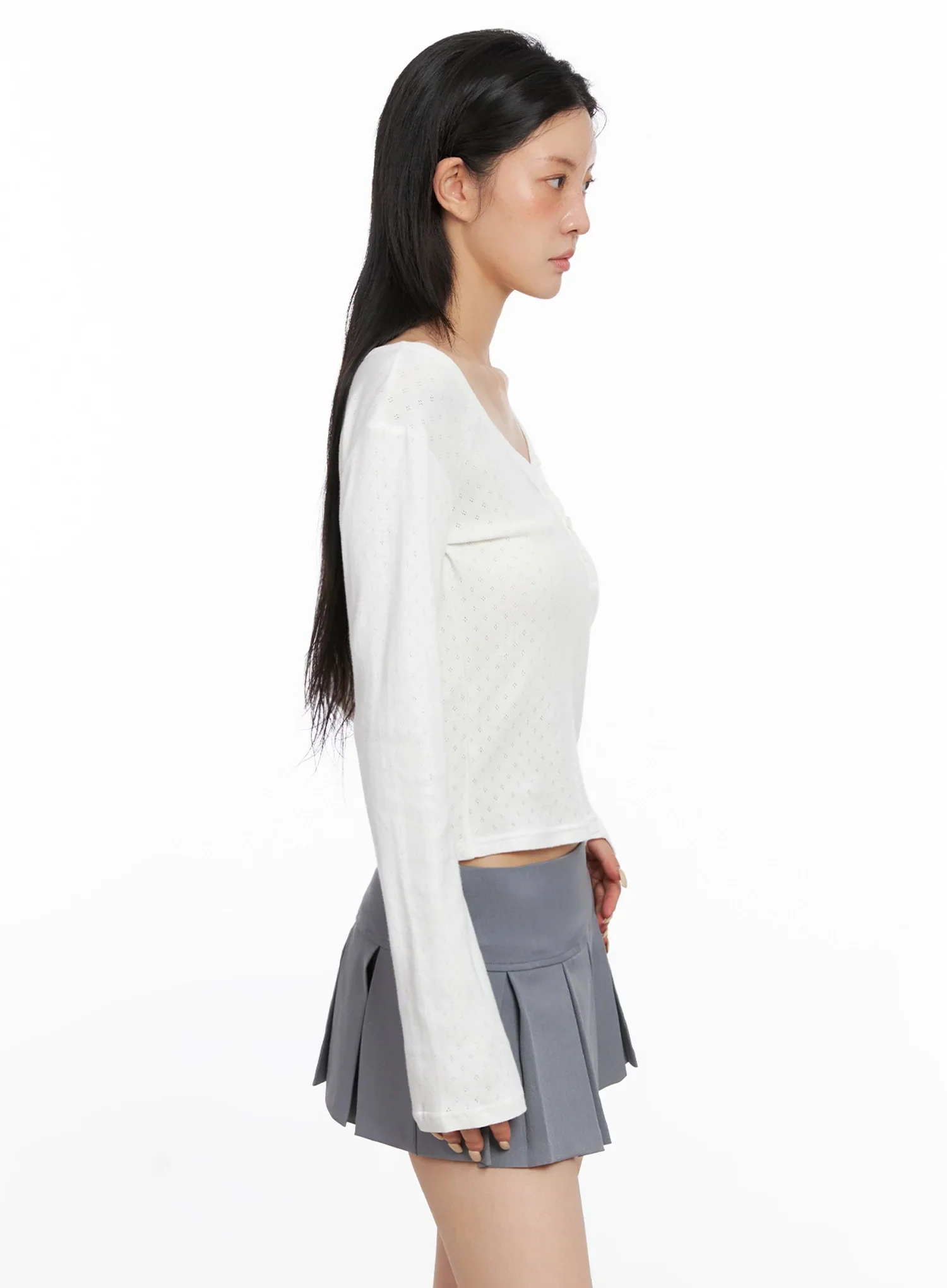 V-Neck Eyelet Long Sleeve Top IS515 - Image 5