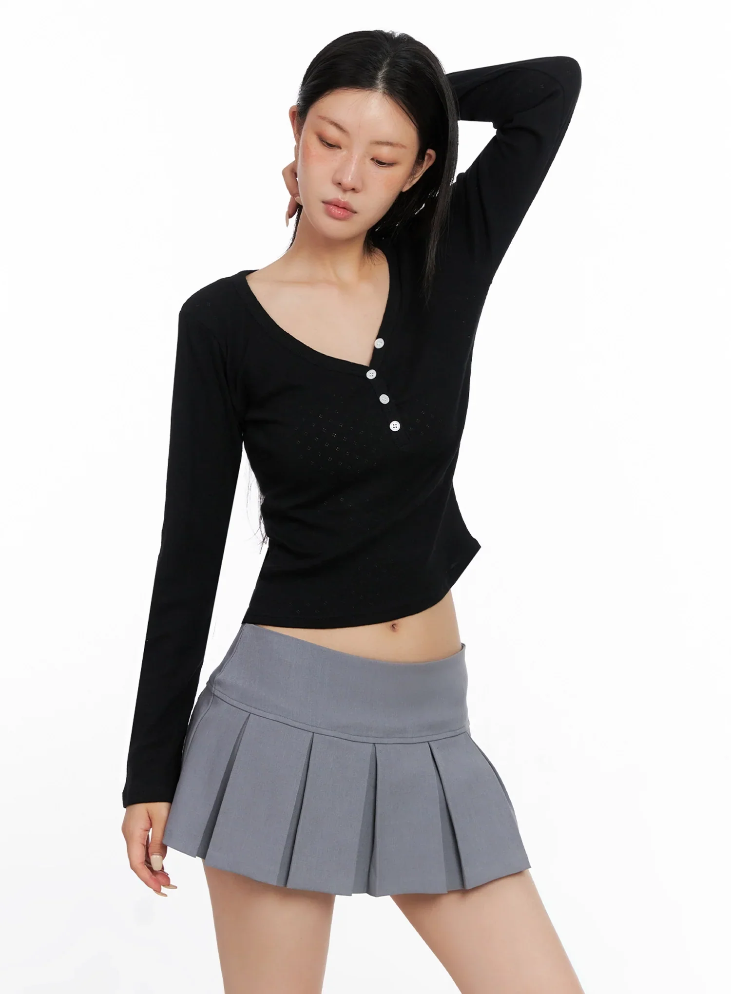 V-Neck Eyelet Long Sleeve Top IS515 - Image 6