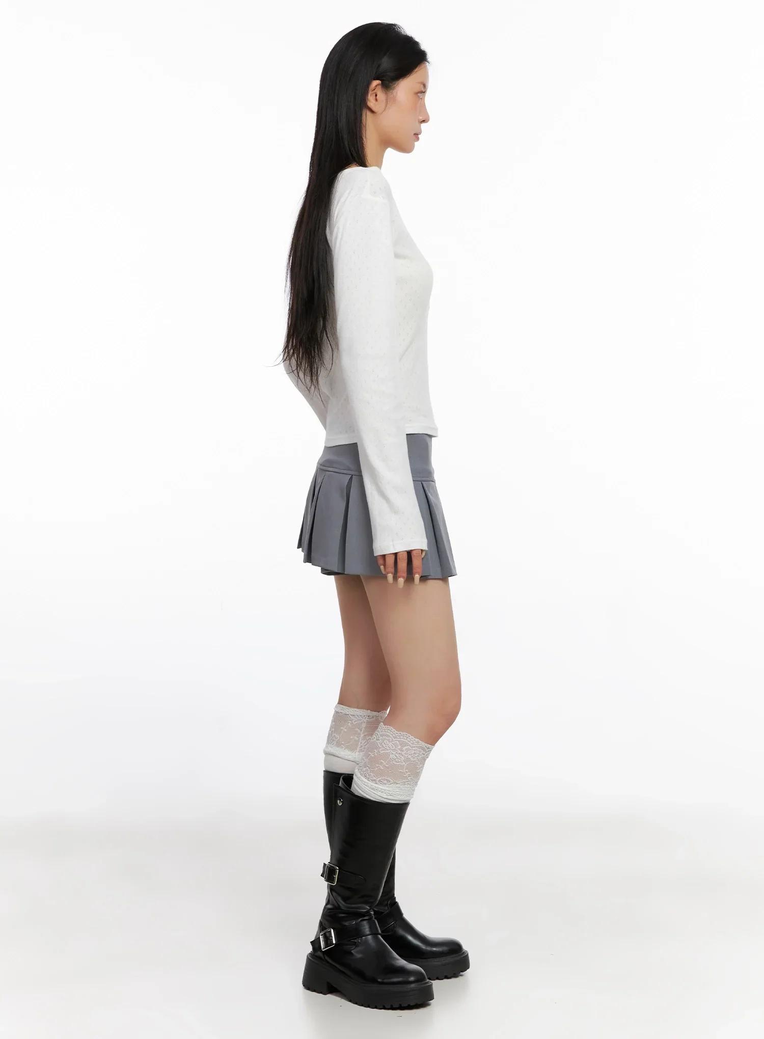 V-Neck Eyelet Long Sleeve Top IS515 - Image 8