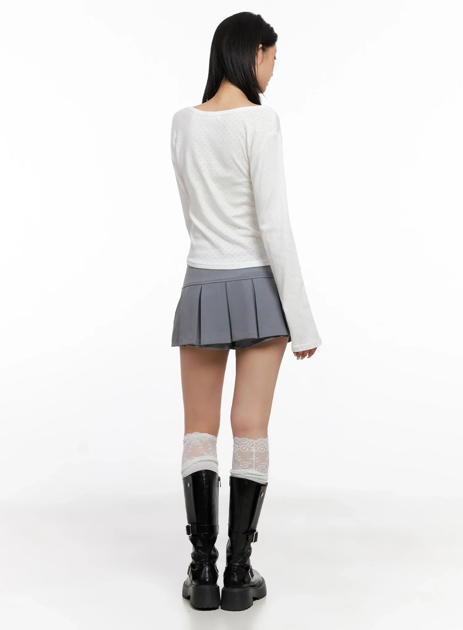 V-Neck Eyelet Long Sleeve Top IS515 - Image 9