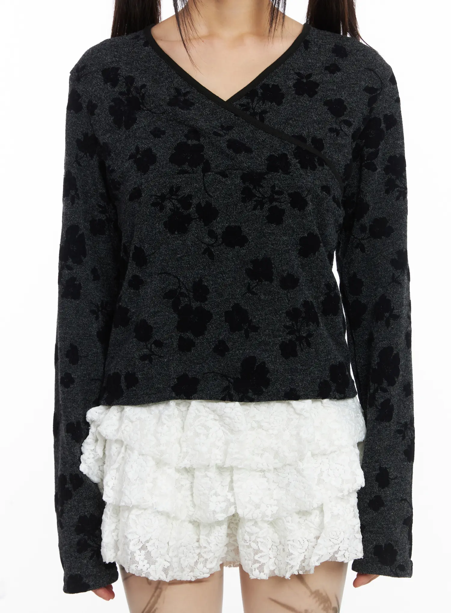 V-Neck Floral Wrap Long Sleeve Top CD518 - Image 7