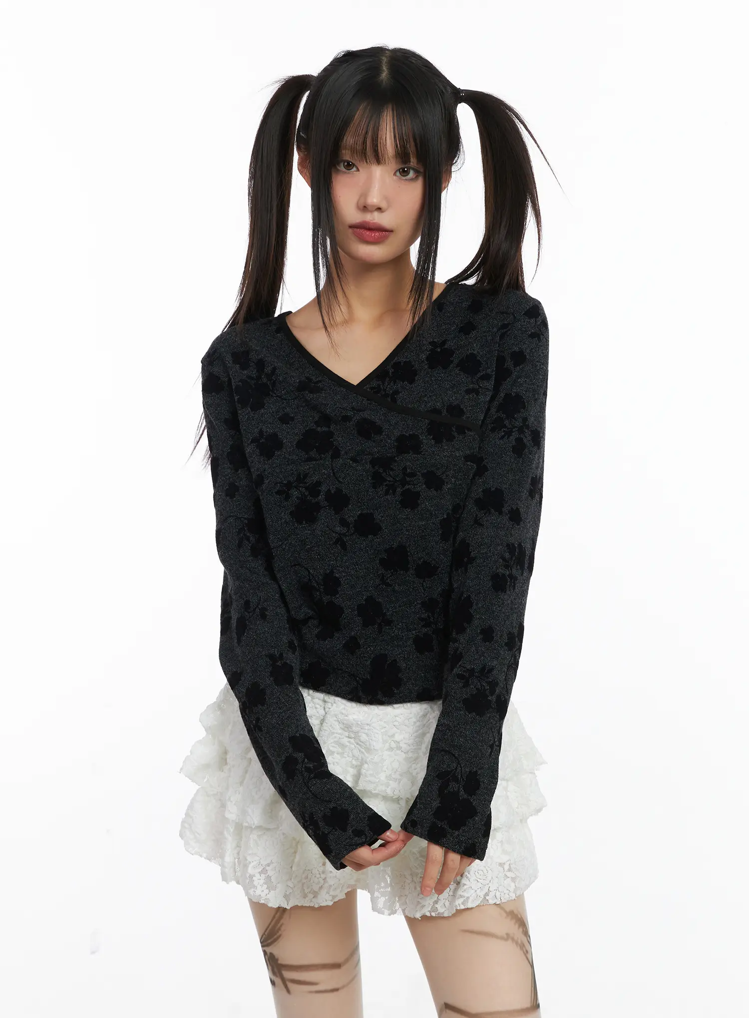 V-Neck Floral Wrap Long Sleeve Top CD518 - Image 8