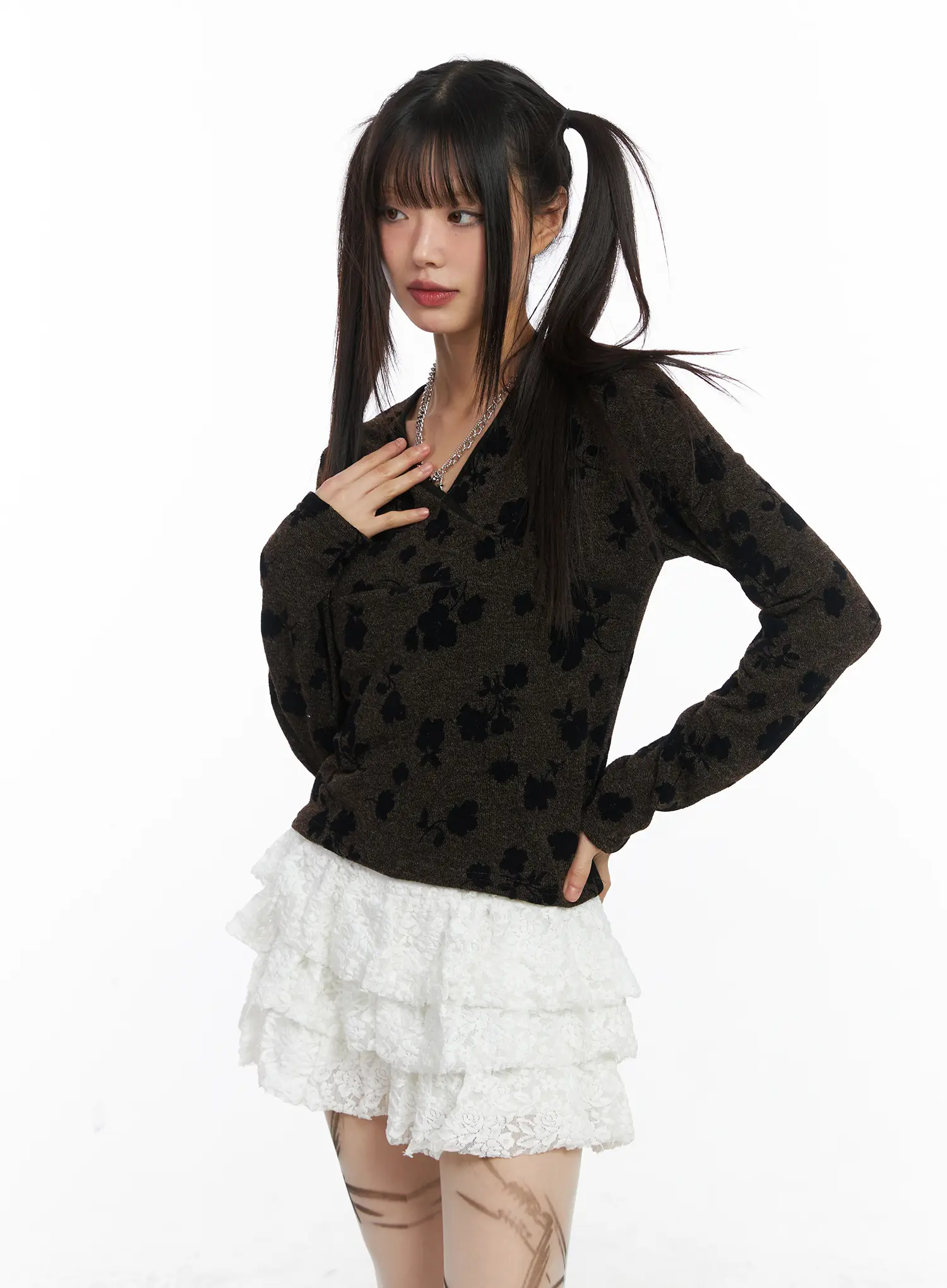 V-Neck Floral Wrap Long Sleeve Top CD518 - Image 9