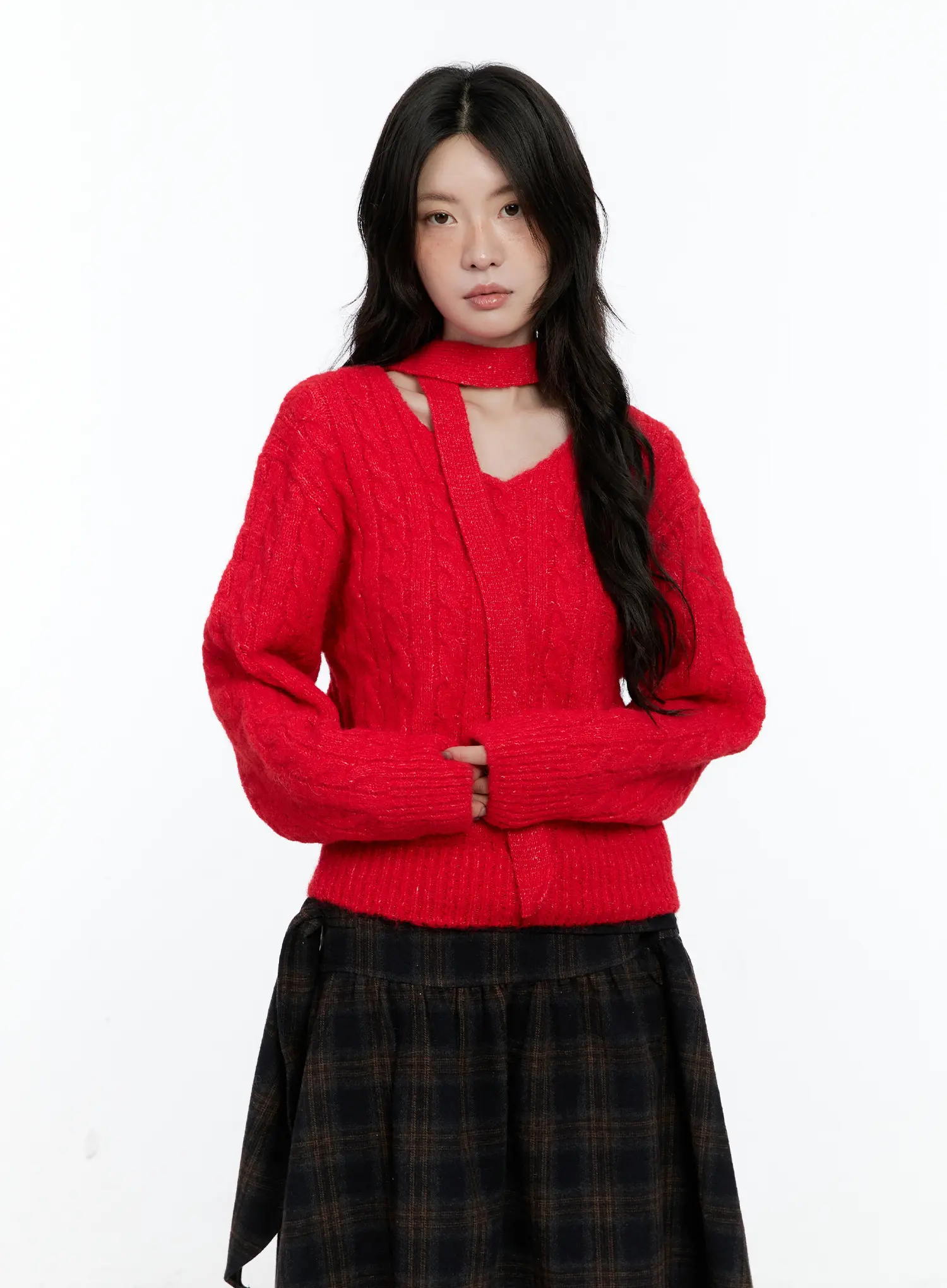 V-Neck Knit Sweater and Tie Set CN517 - Image 2