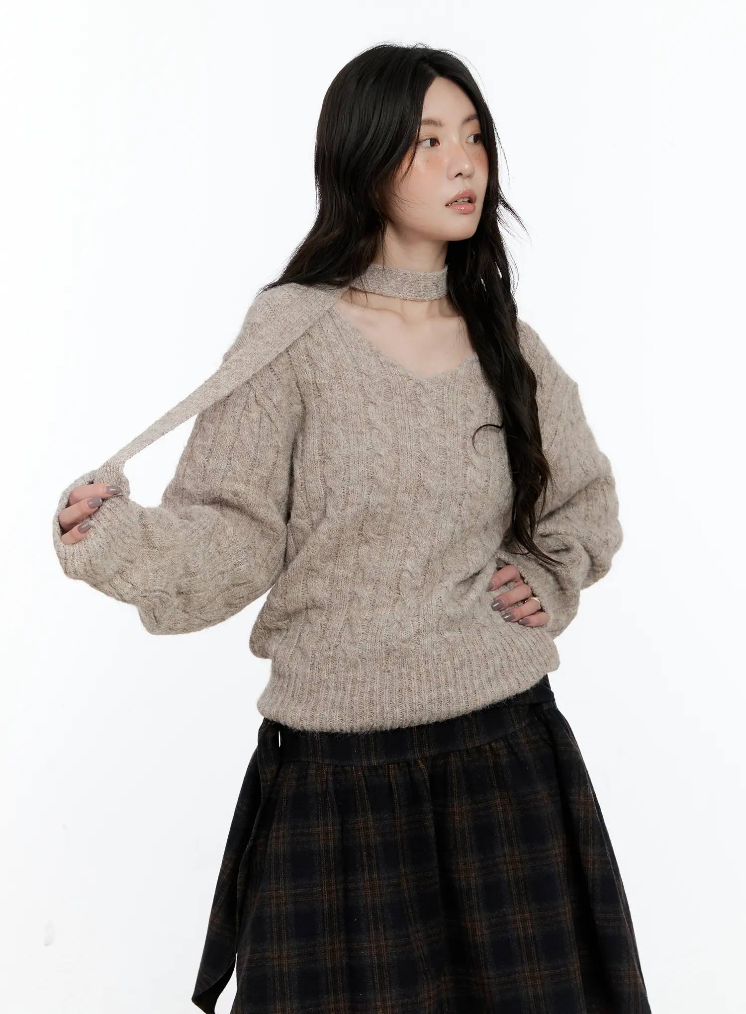V-Neck Knit Sweater and Tie Set CN517 - Image 6