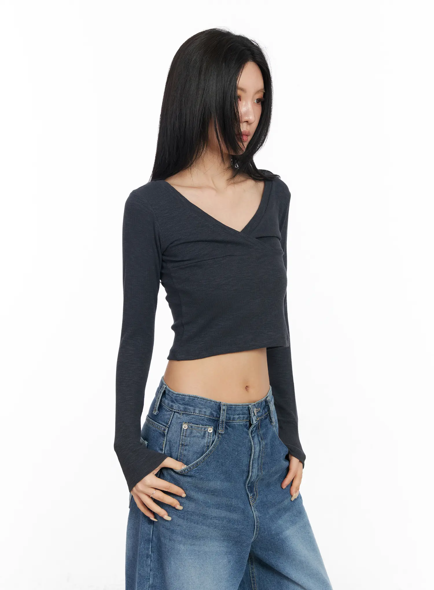 V-Neck Long Sleeve Crop Top CM516 - Image 6