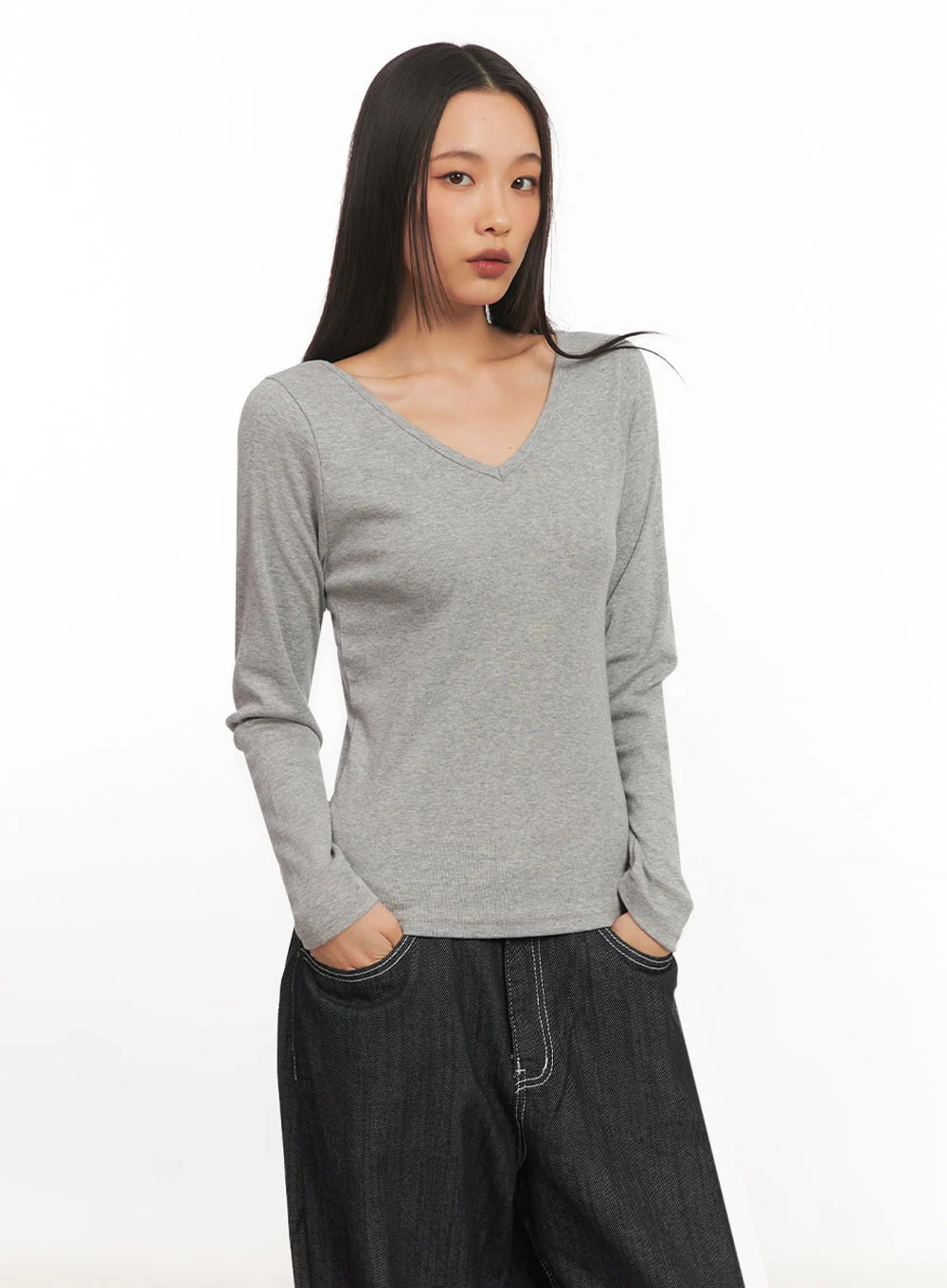 V-Neck Long Sleeve Top IA507 - Image 2