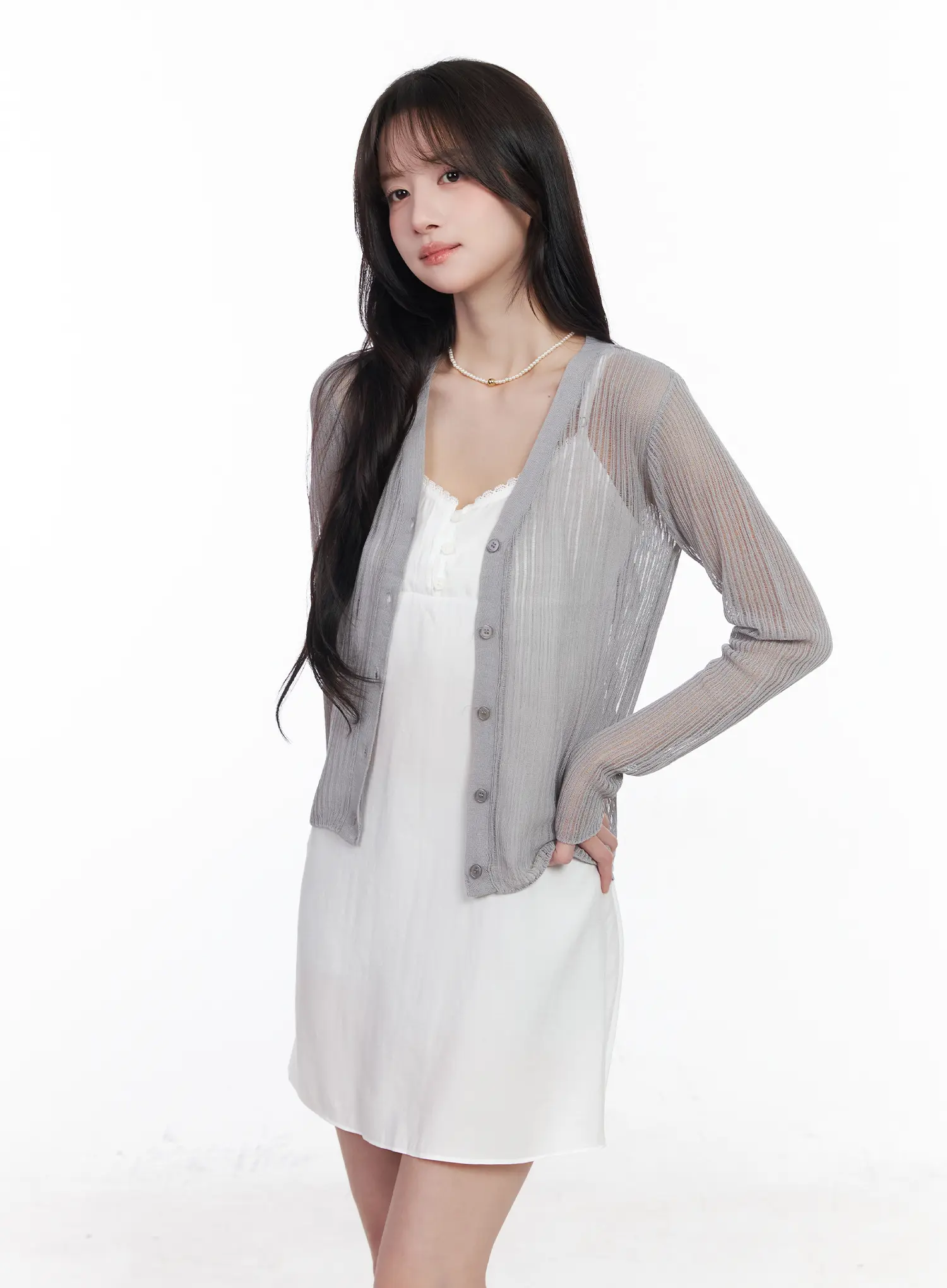 V-Neck Mesh Cardigan CM527 - Image 2