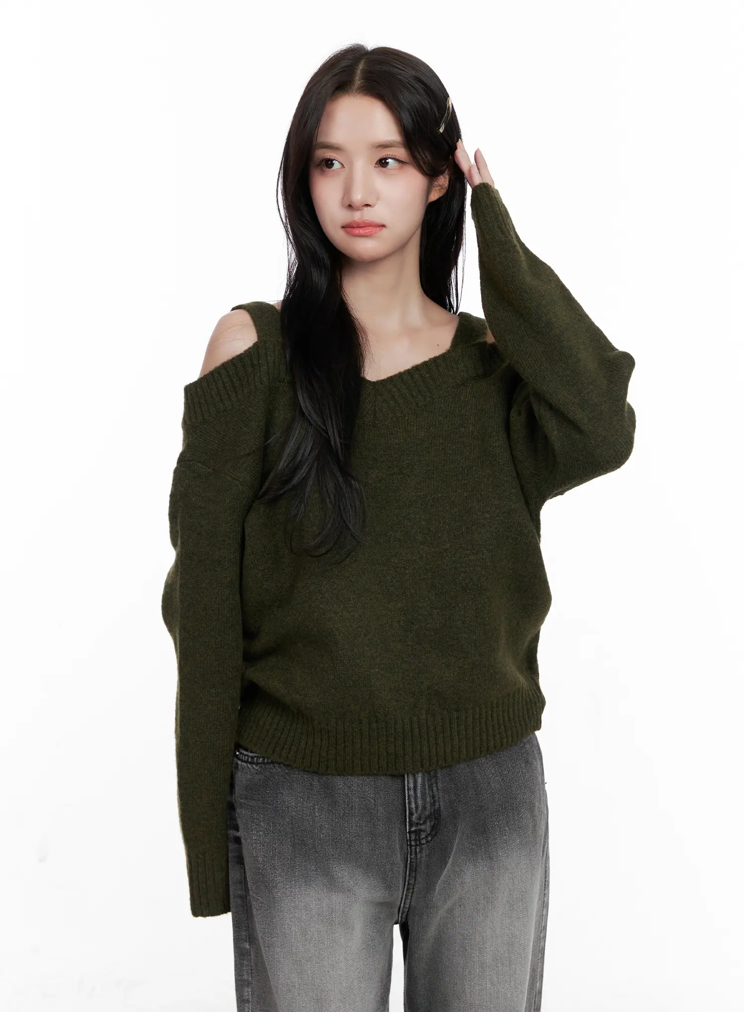 V-Neck Off-Shoulder Knit Sweater CO524 - Image 10
