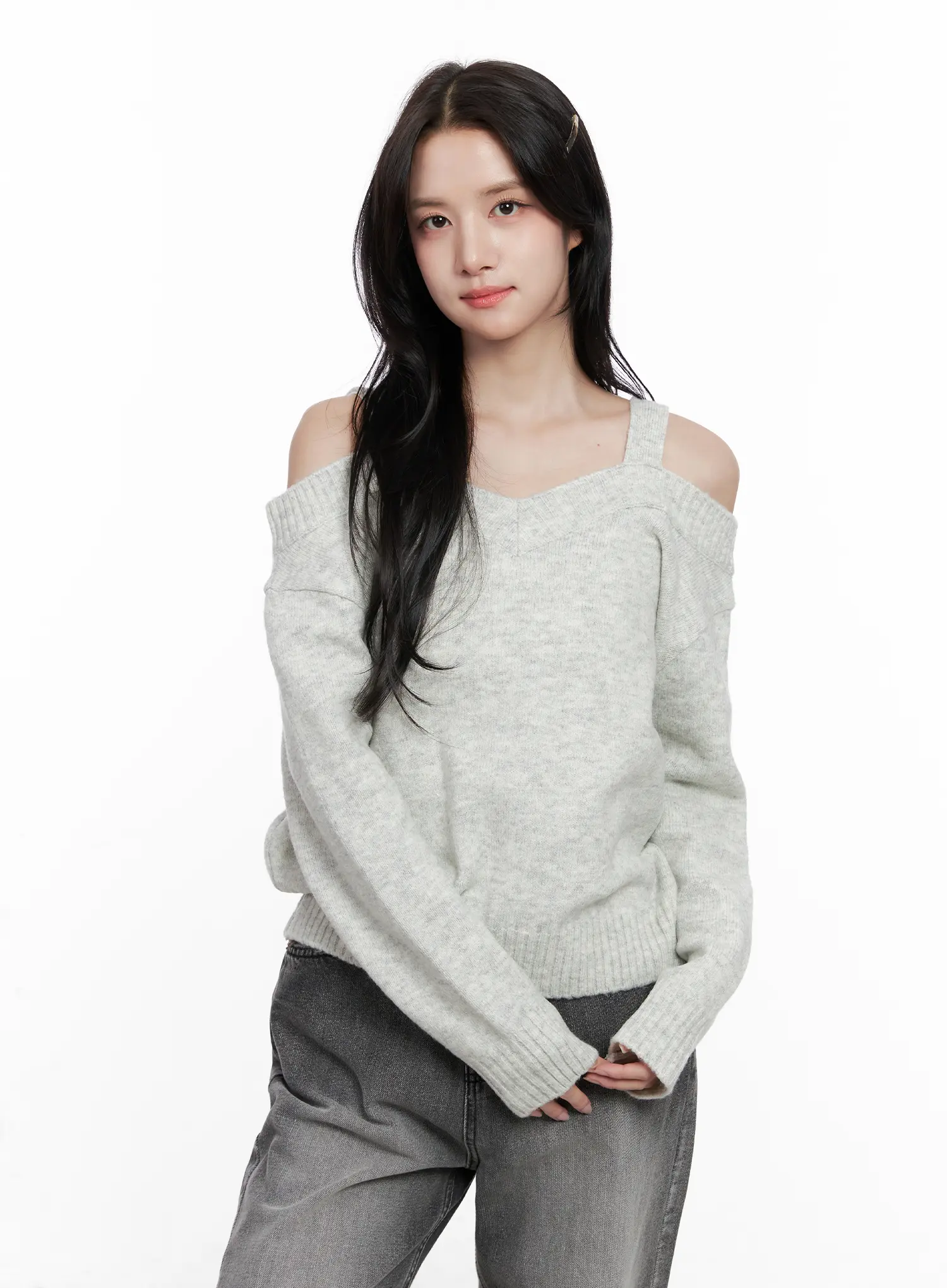 V-Neck Off-Shoulder Knit Sweater CO524 - Image 12