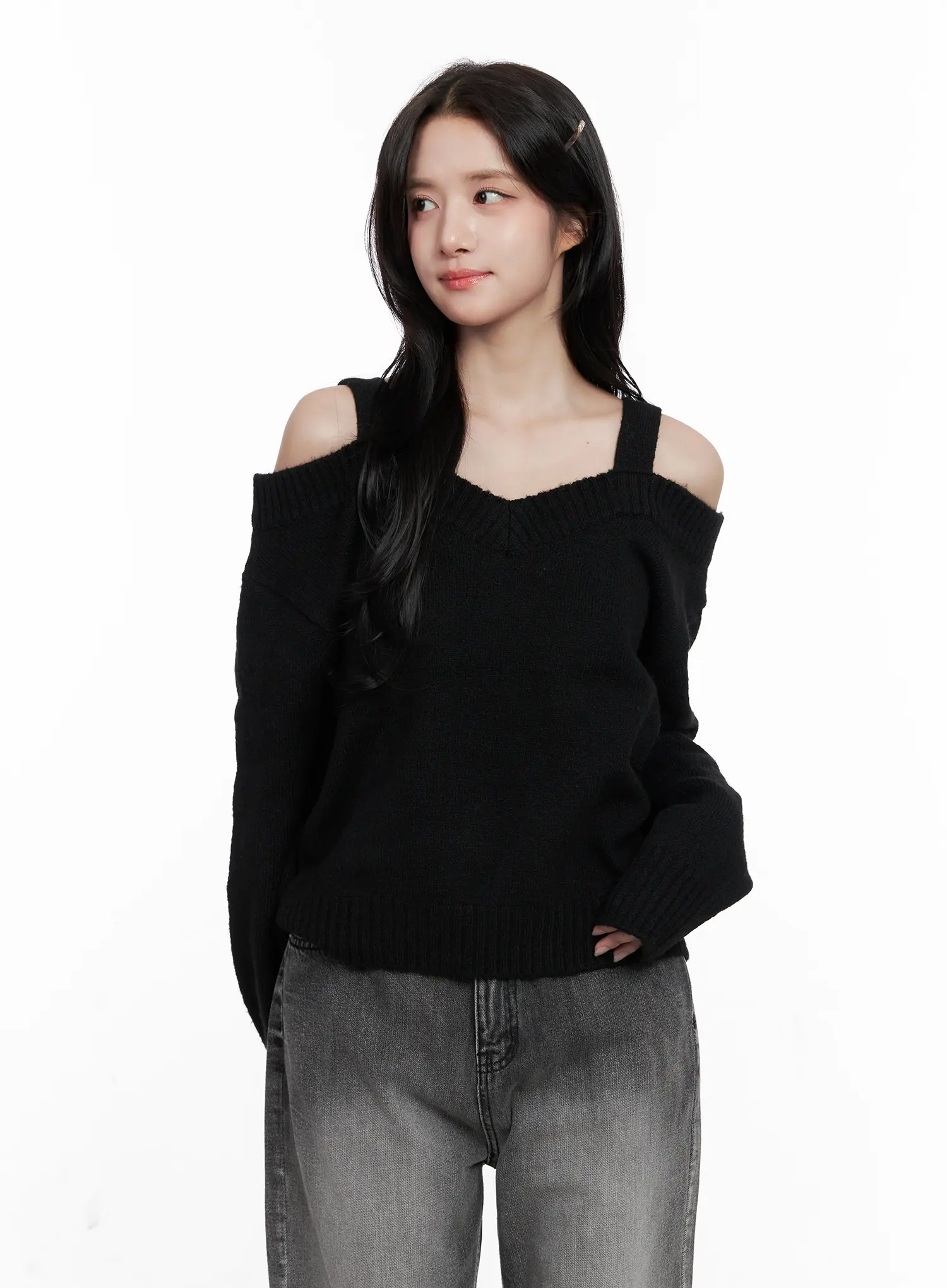V-Neck Off-Shoulder Knit Sweater CO524 - Image 13
