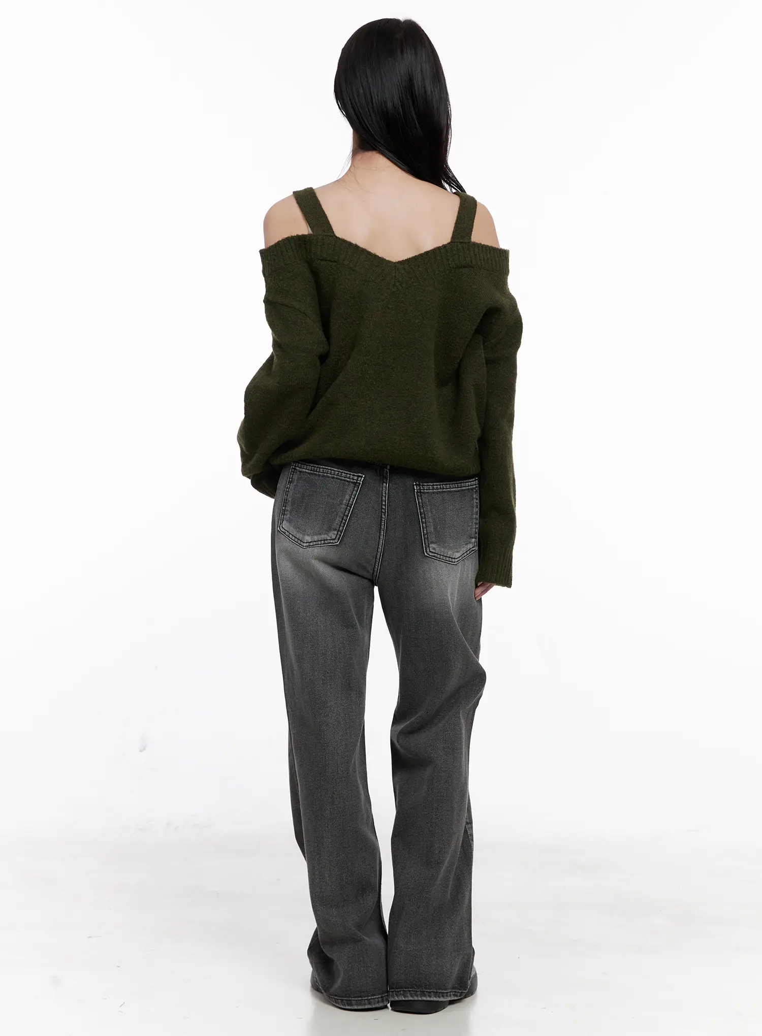 V-Neck Off-Shoulder Knit Sweater CO524 - Image 5