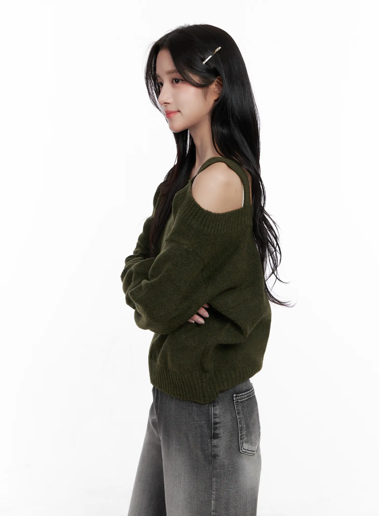 V-Neck Off-Shoulder Knit Sweater CO524 - Image 6